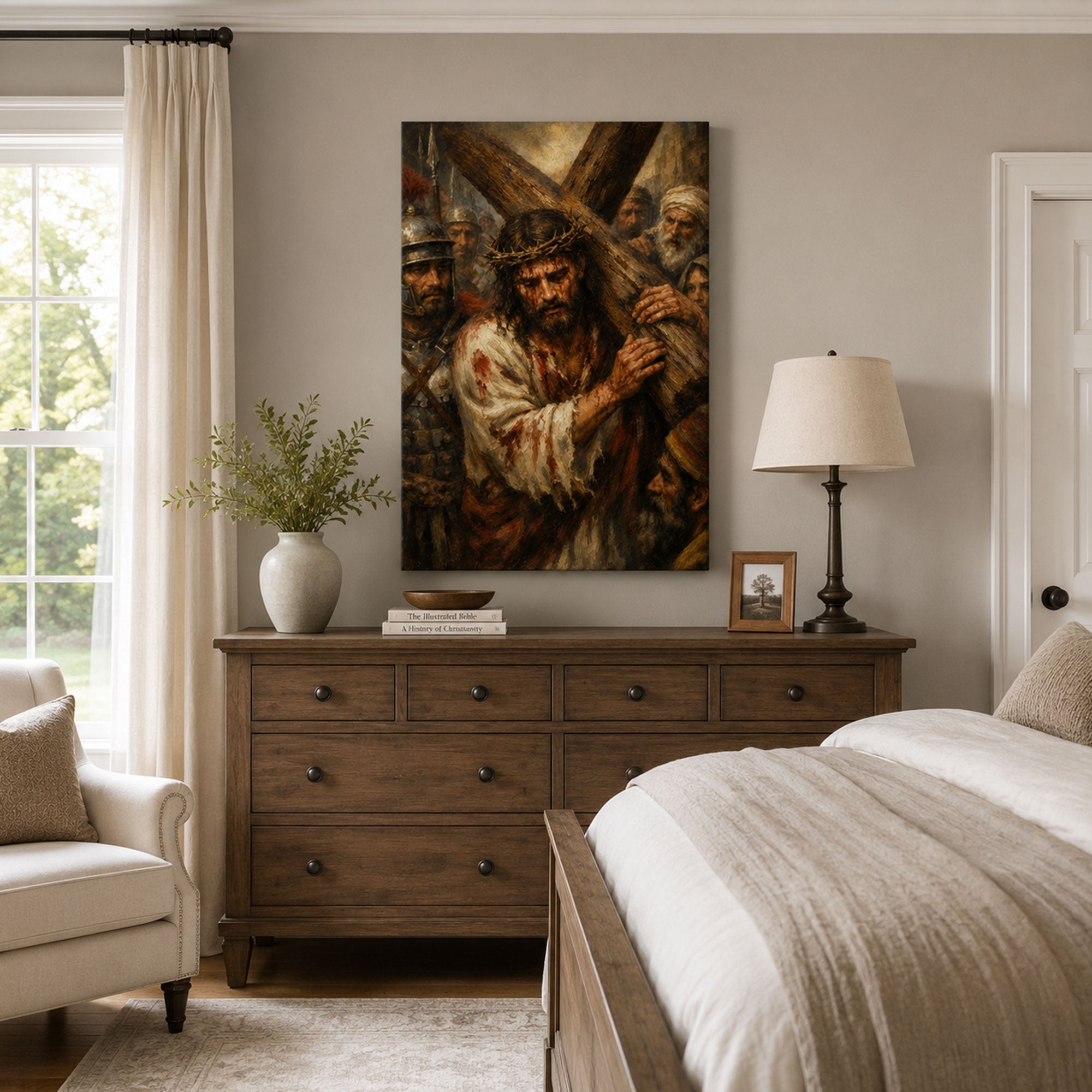 Jesus Carrying the Cross Canvas Print, Passion of Christ Catholic Wall Art, Christian Faith Home Decor Gift