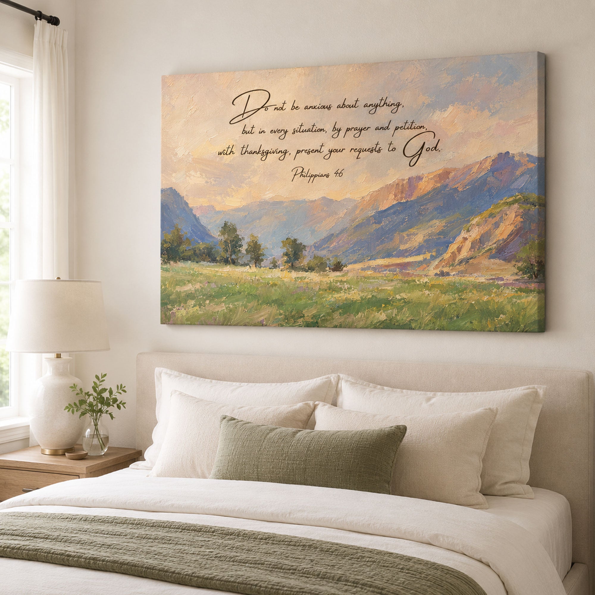 Do Not Be Anxious Philippians 4:6 Canvas Print, Christian Scripture Wall Art, Peaceful Faith Home Decor