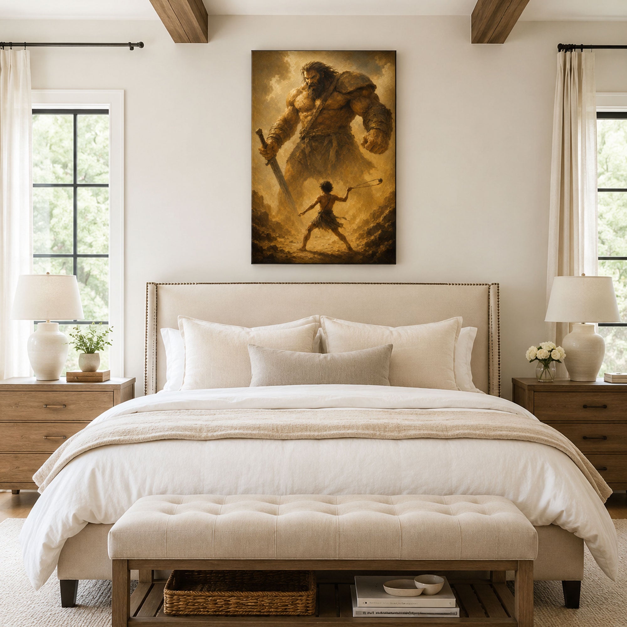 David’s Faith Against Goliath Canvas Print, Christian Home Decor