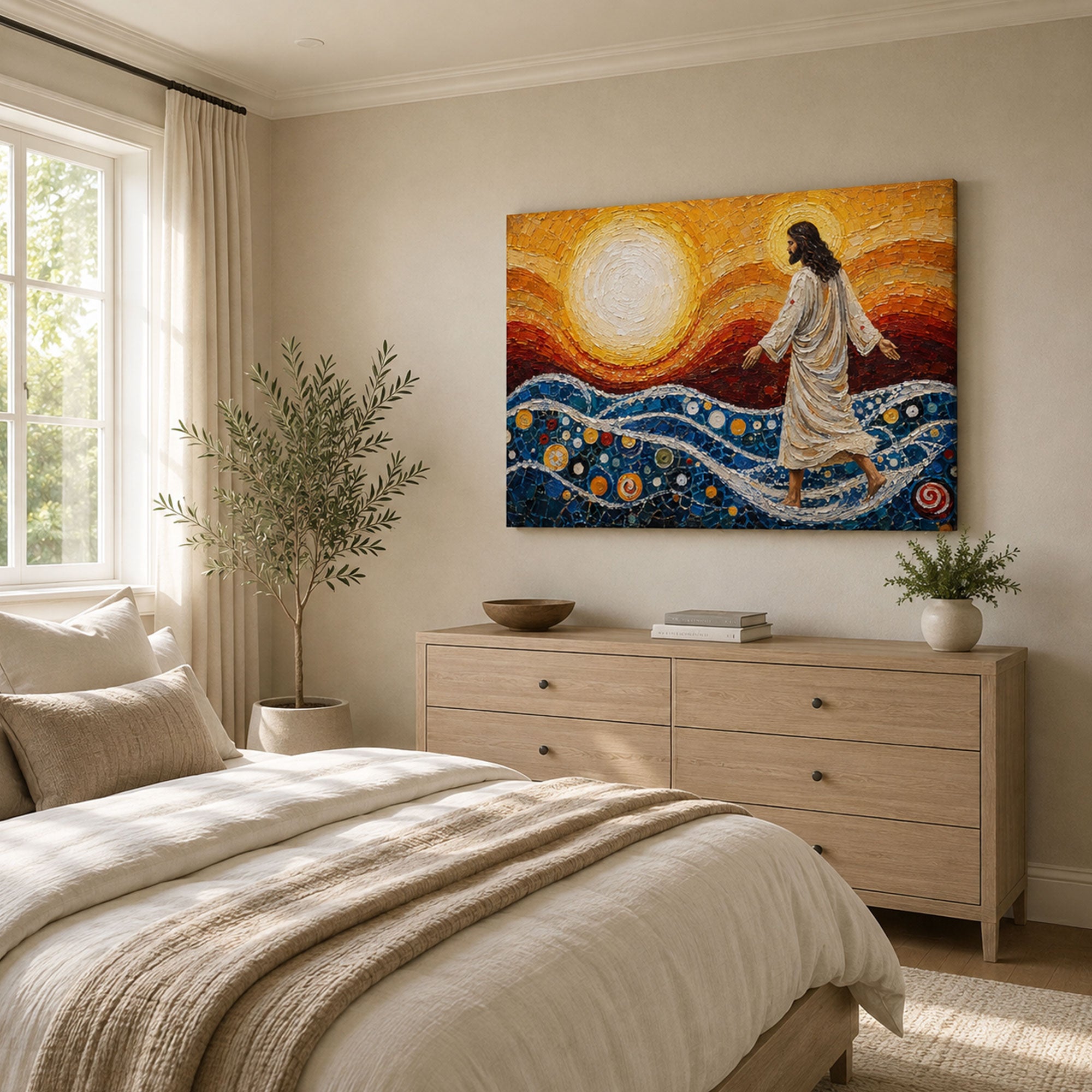 Jesus Walking on Water Canvas Print, Matthew 14:25 Christian Wall Decor, Walk by Faith Gift