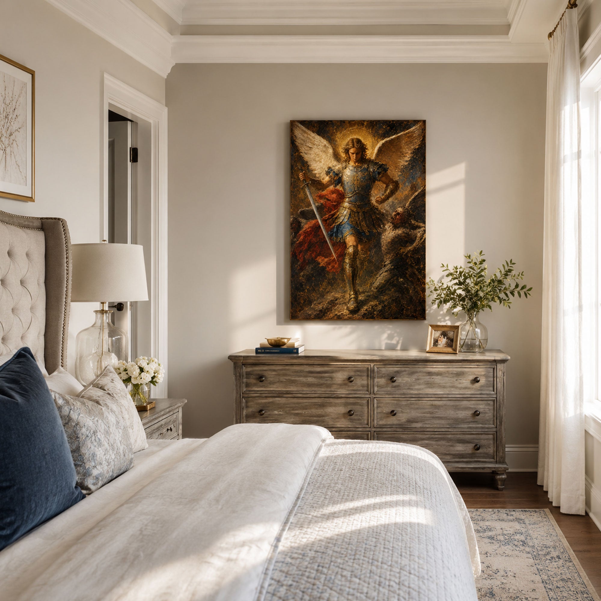 Saint Michael Defeating Satan Canvas Print, Catholic Home Decor