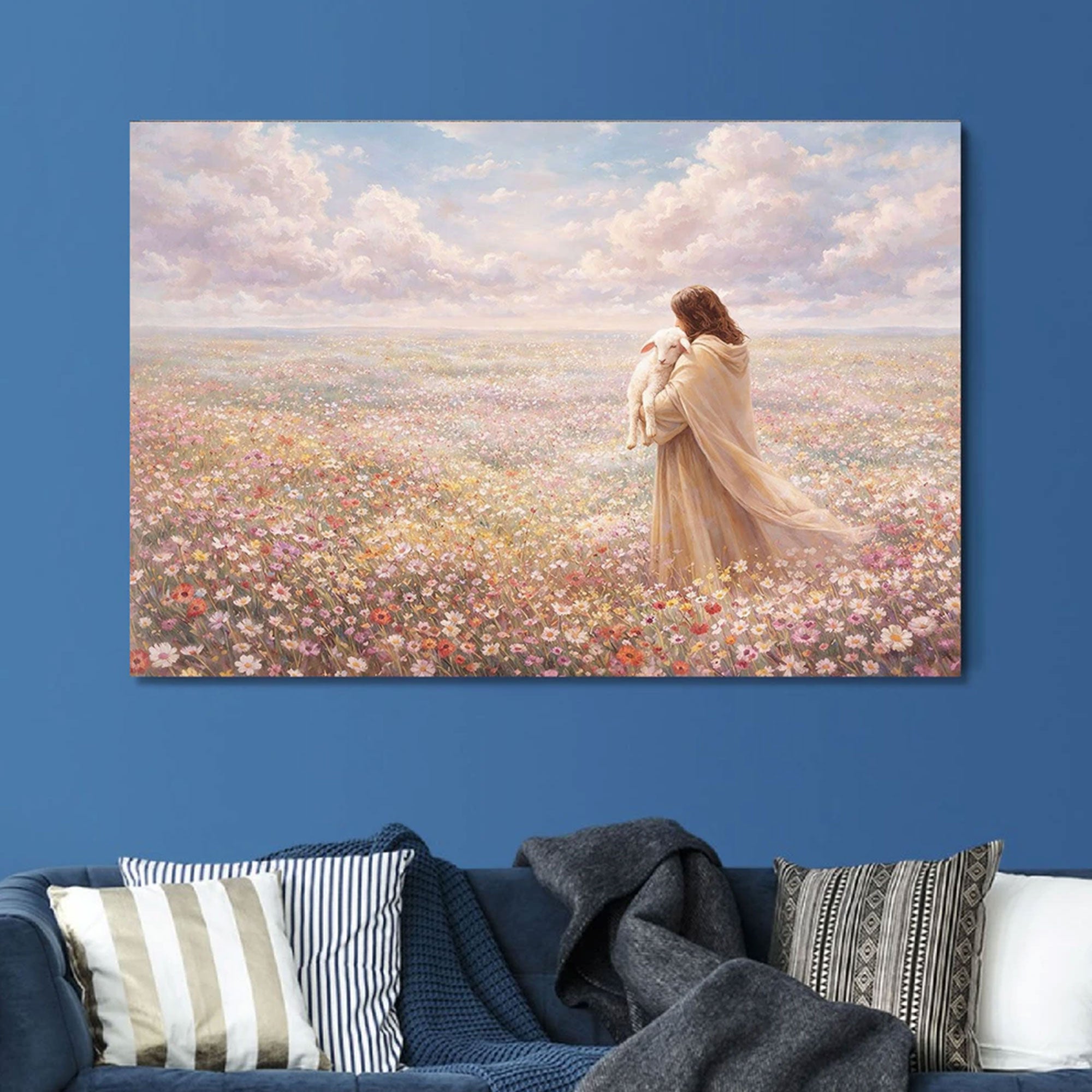 Jesus and Lamb Canvas Print, Christian Wall Art, Good Shepherd Faith Decor, Spiritual Religious Artwork