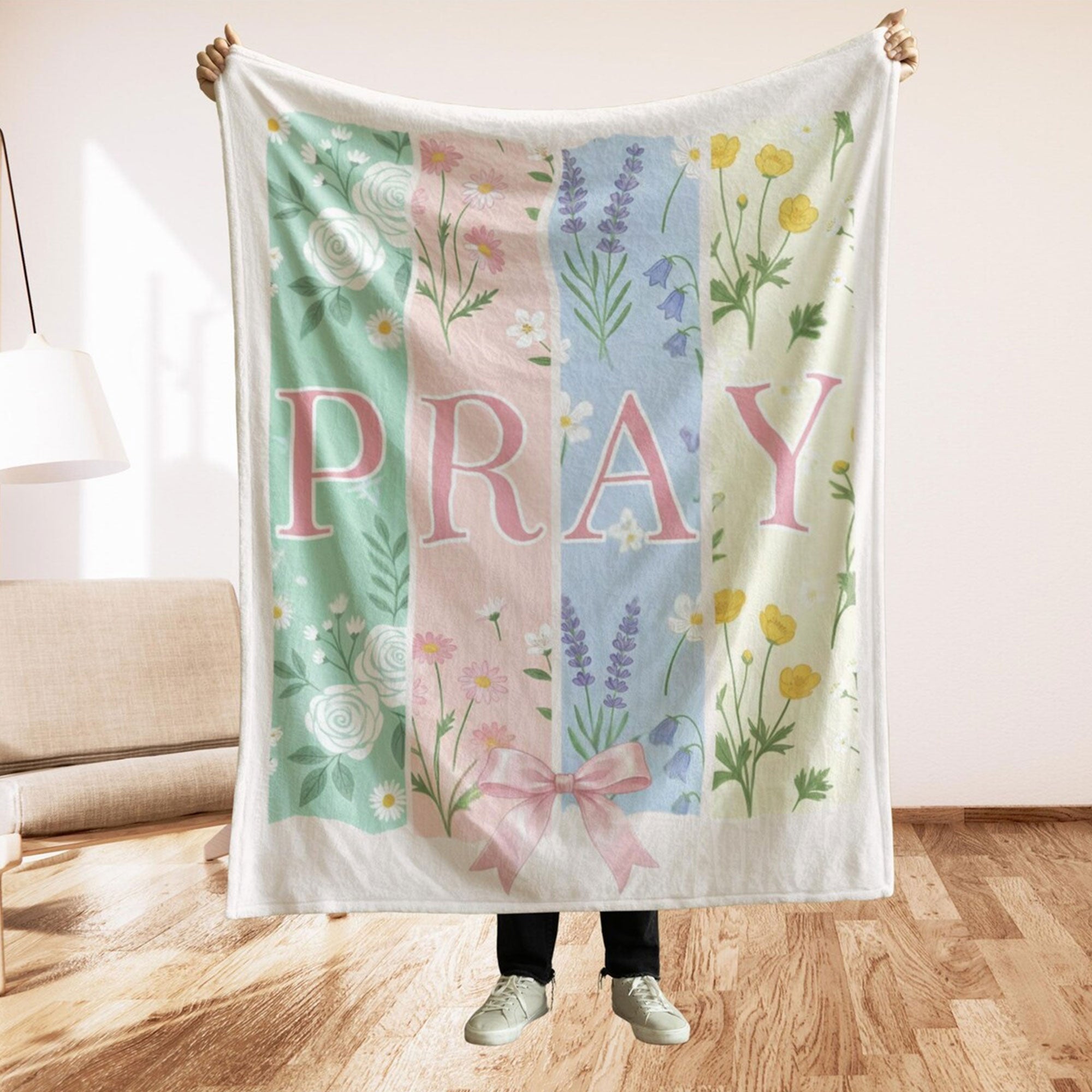 Christian Fleece Prayer Blanket with Floral Design, Faith Based Throw for Women, Inspirational Scripture Gift, Religious Home Decor