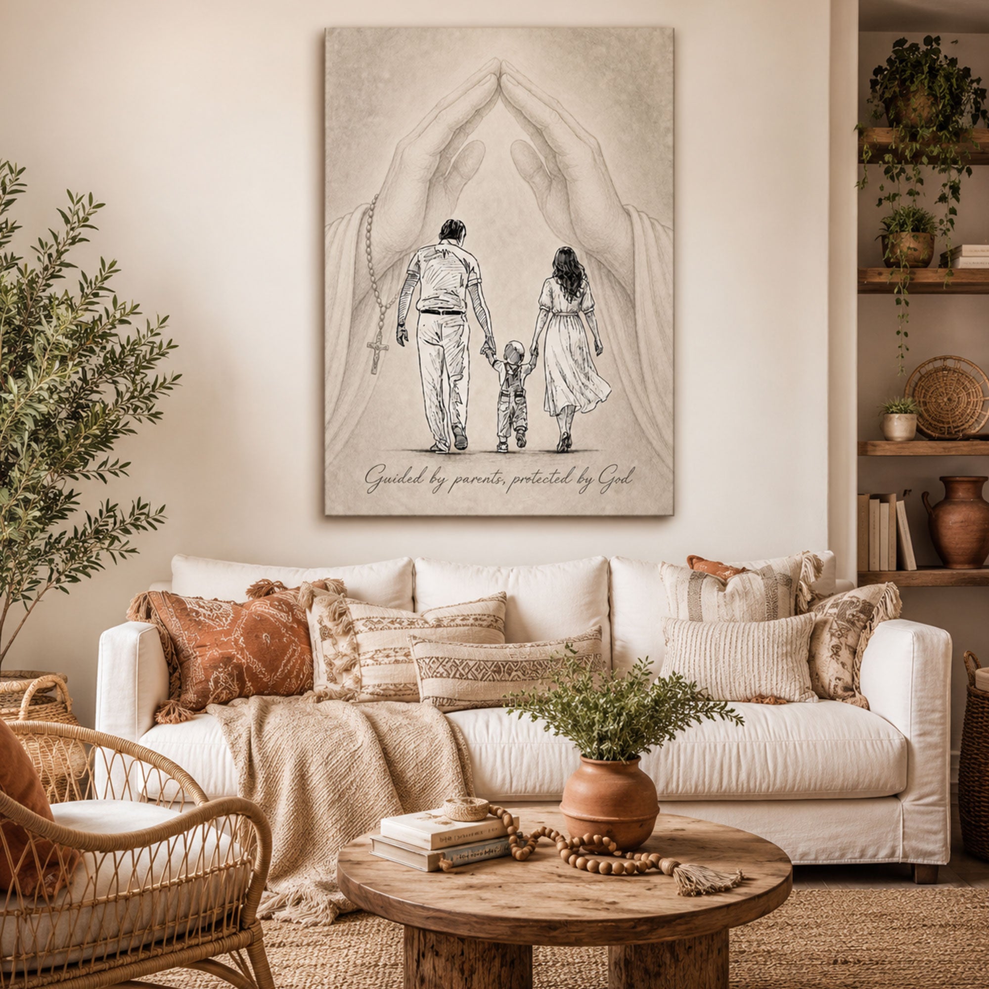 Guided by Parents Protected by God Canvas Print, Christian Family Wall Art, Inspirational Faith Home Decor
