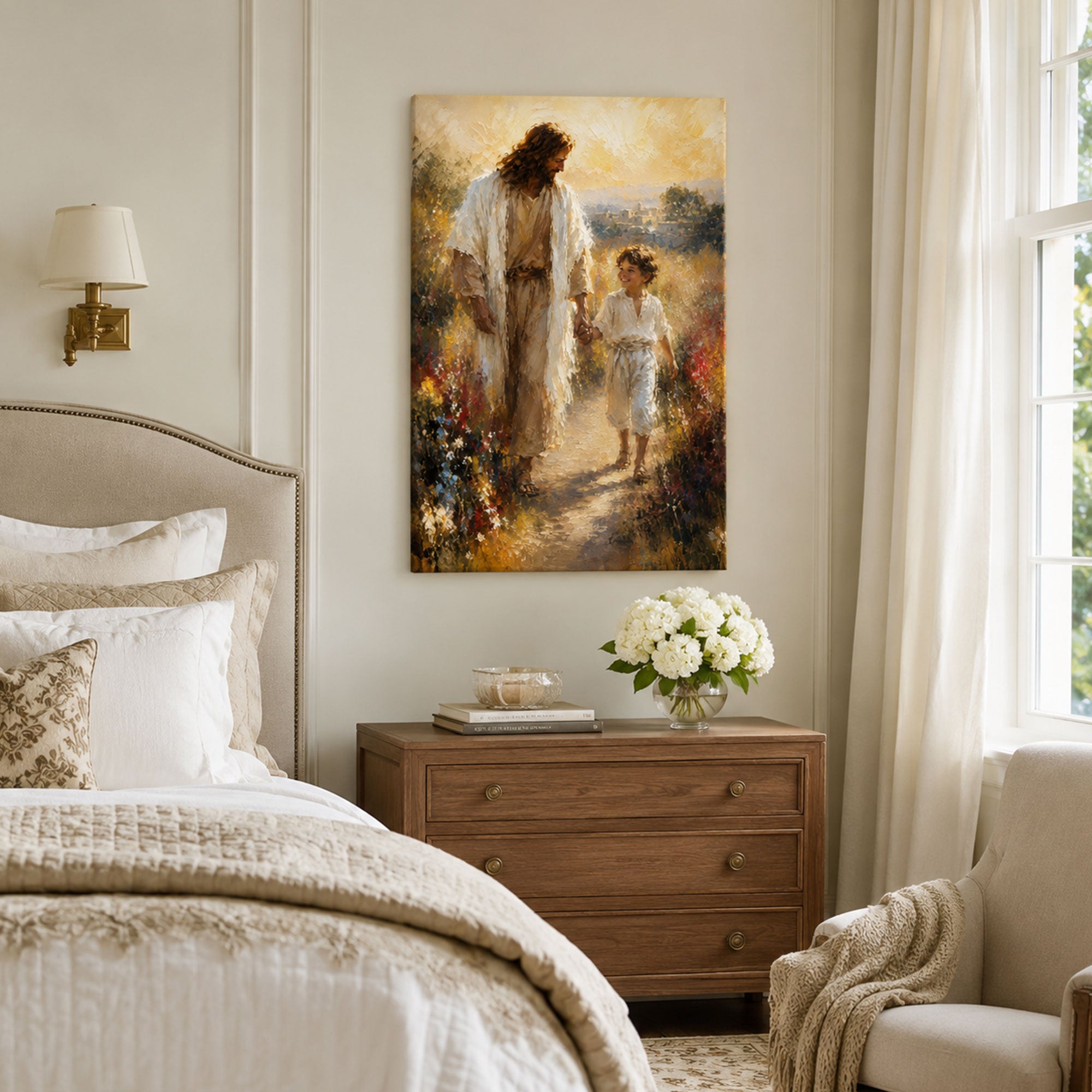 Jesus Walking with a Child Canvas Print, Christian Home Decor