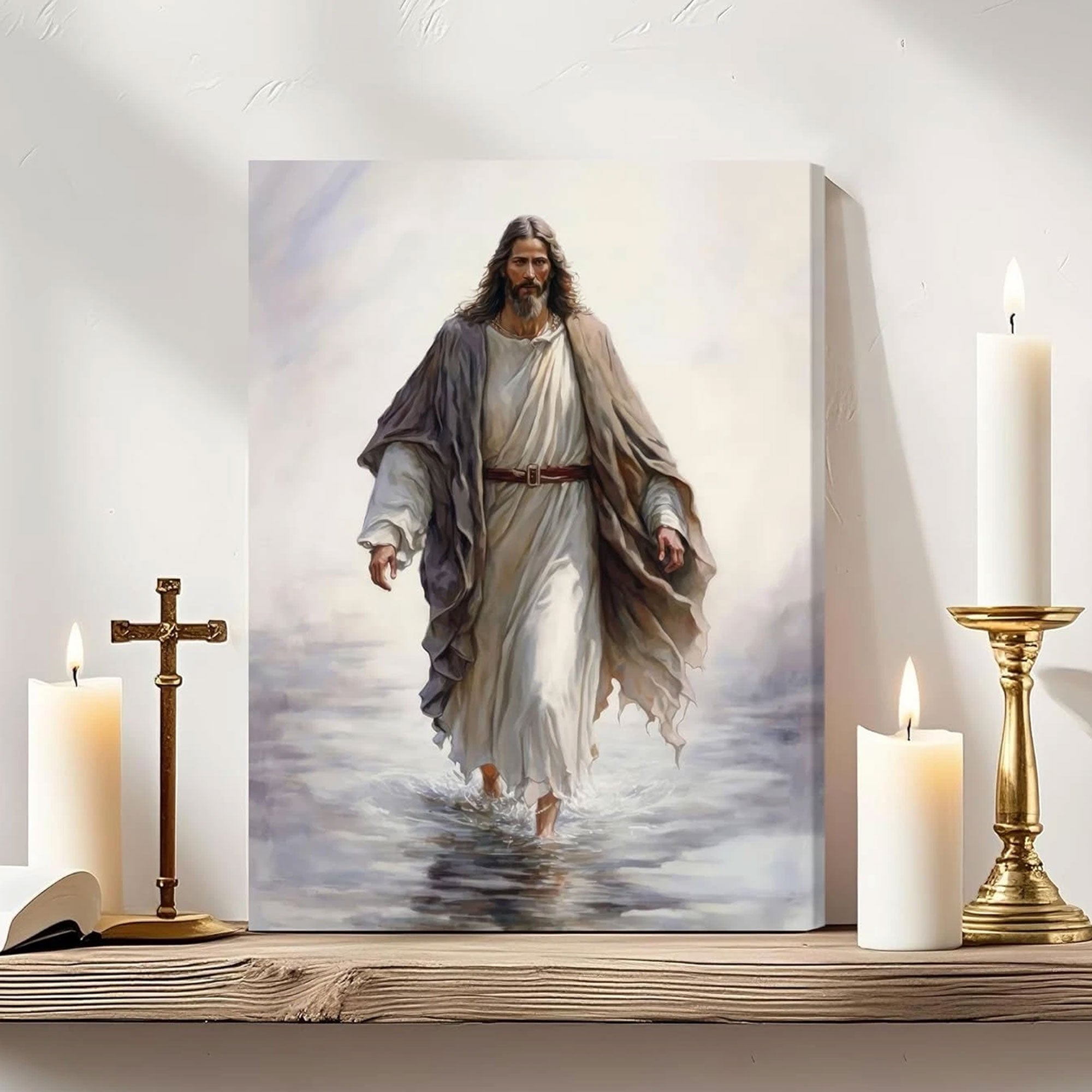 Framed Jesus Walking on Water Canvas Print, Jesus Christ Wall Art, Christian Faith Home Decor, Religious Gift