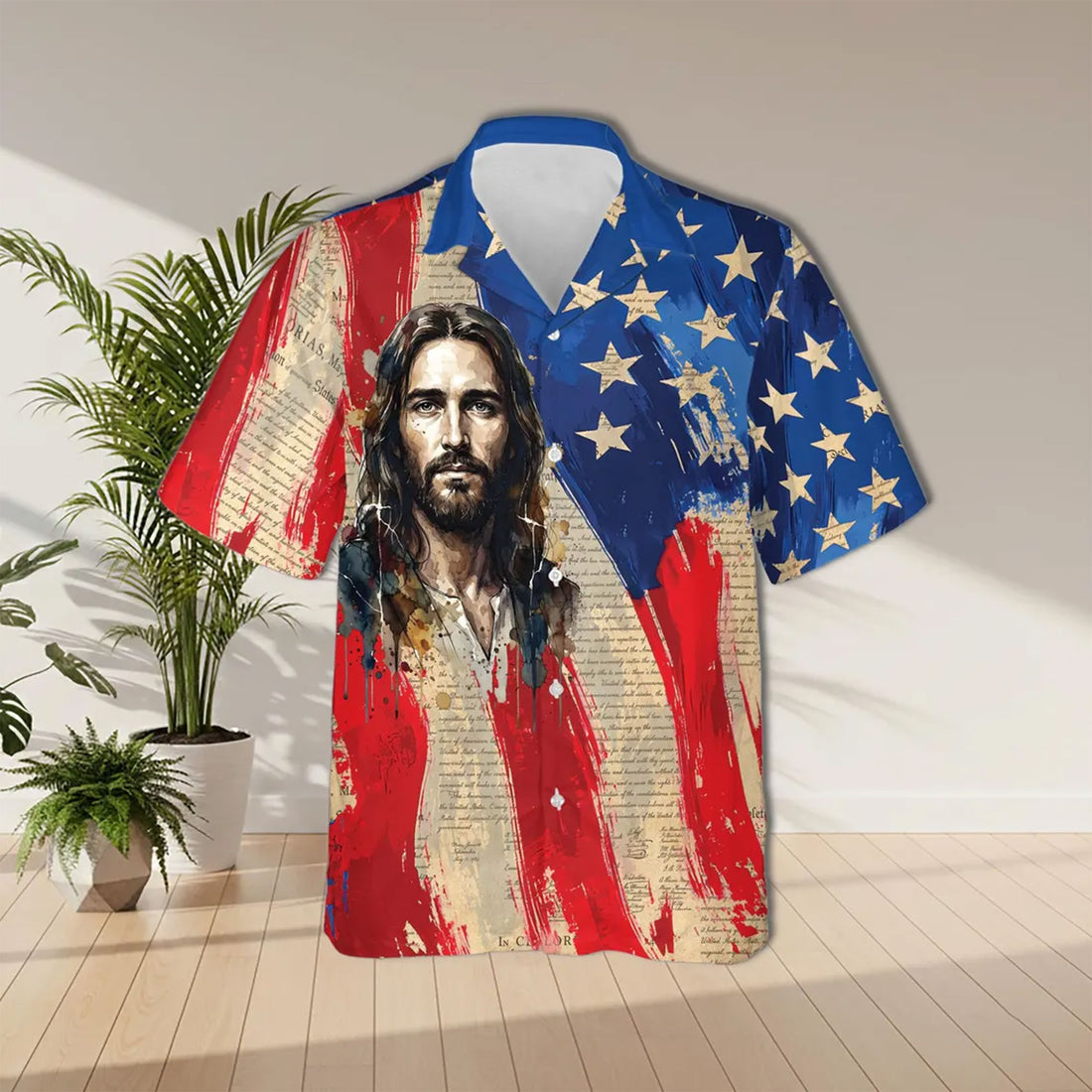 Jesus American Flag Hawaiian Shirt, Patriotic Christian Aloha Shirt, USA Faith Apparel