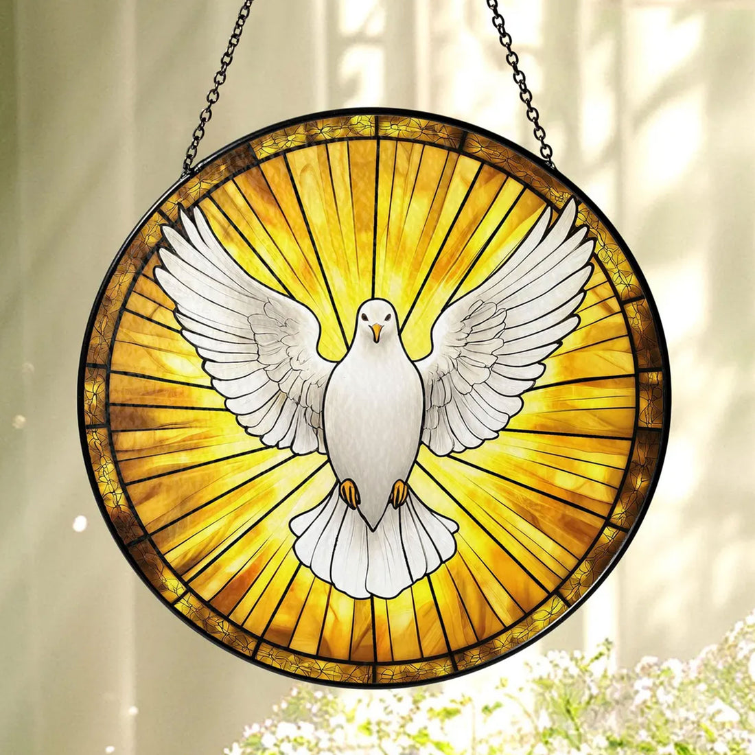 Glass Dove Suncatcher, Christian Window Hanging, Religious Home Decor Gift