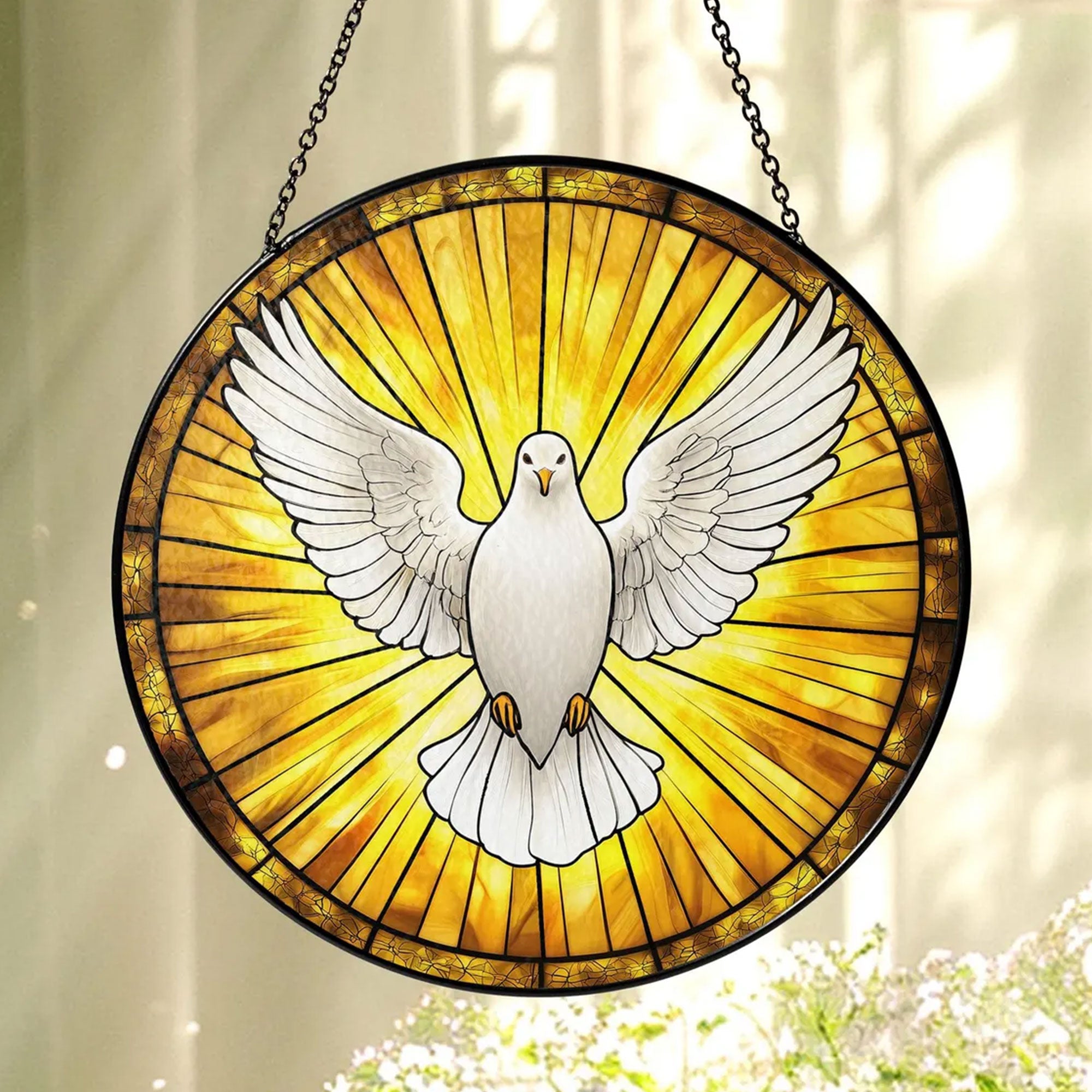 Glass Dove Suncatcher, Christian Window Hanging, Religious Home Decor Gift