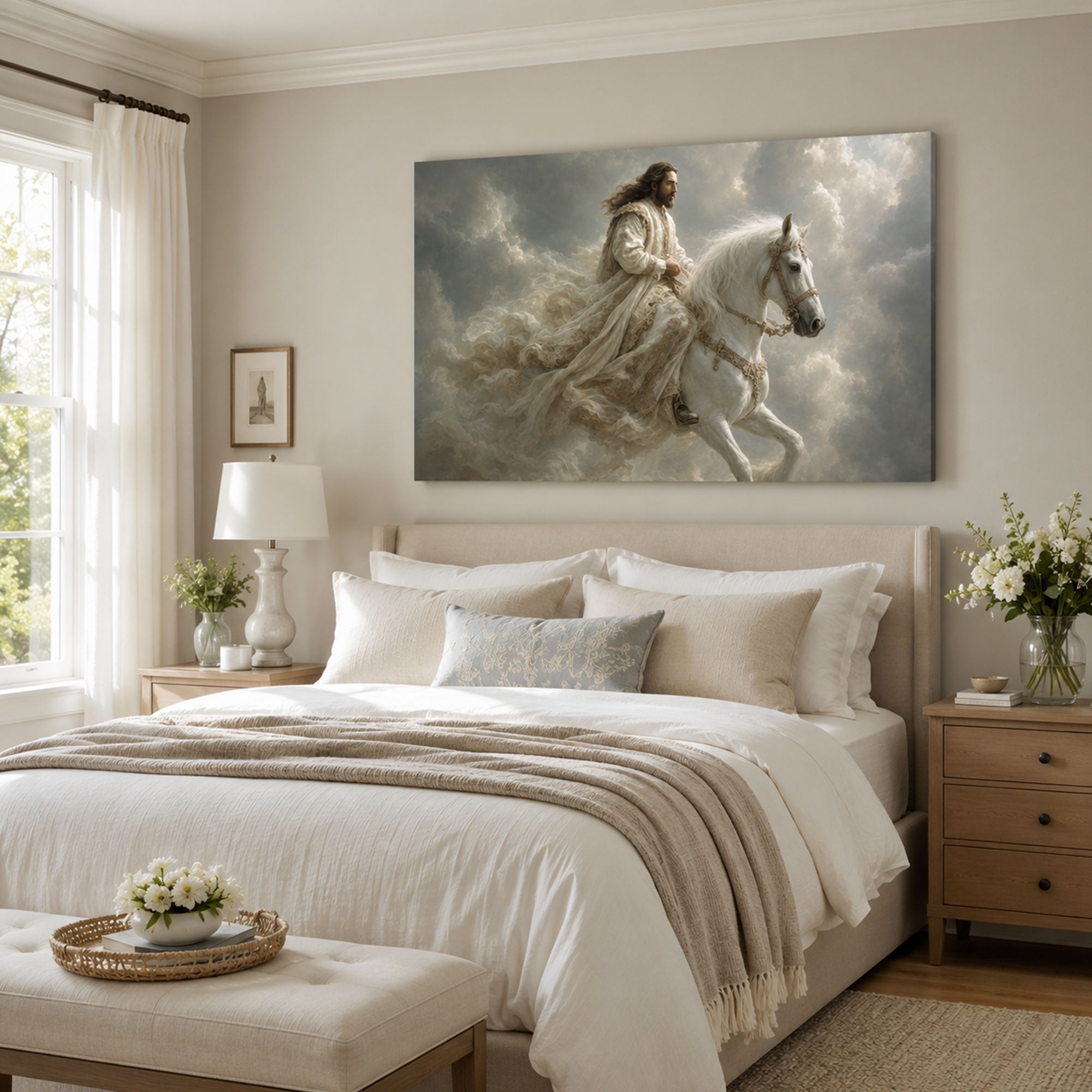 Jesus Riding the White Horse Canvas Print, Second Coming Christian Art