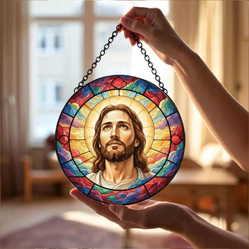 Jesus Christ Stained Glass Suncatcher, Christian Window Hanging Decor, Religious Faith Gift, Spiritual Home Ornament