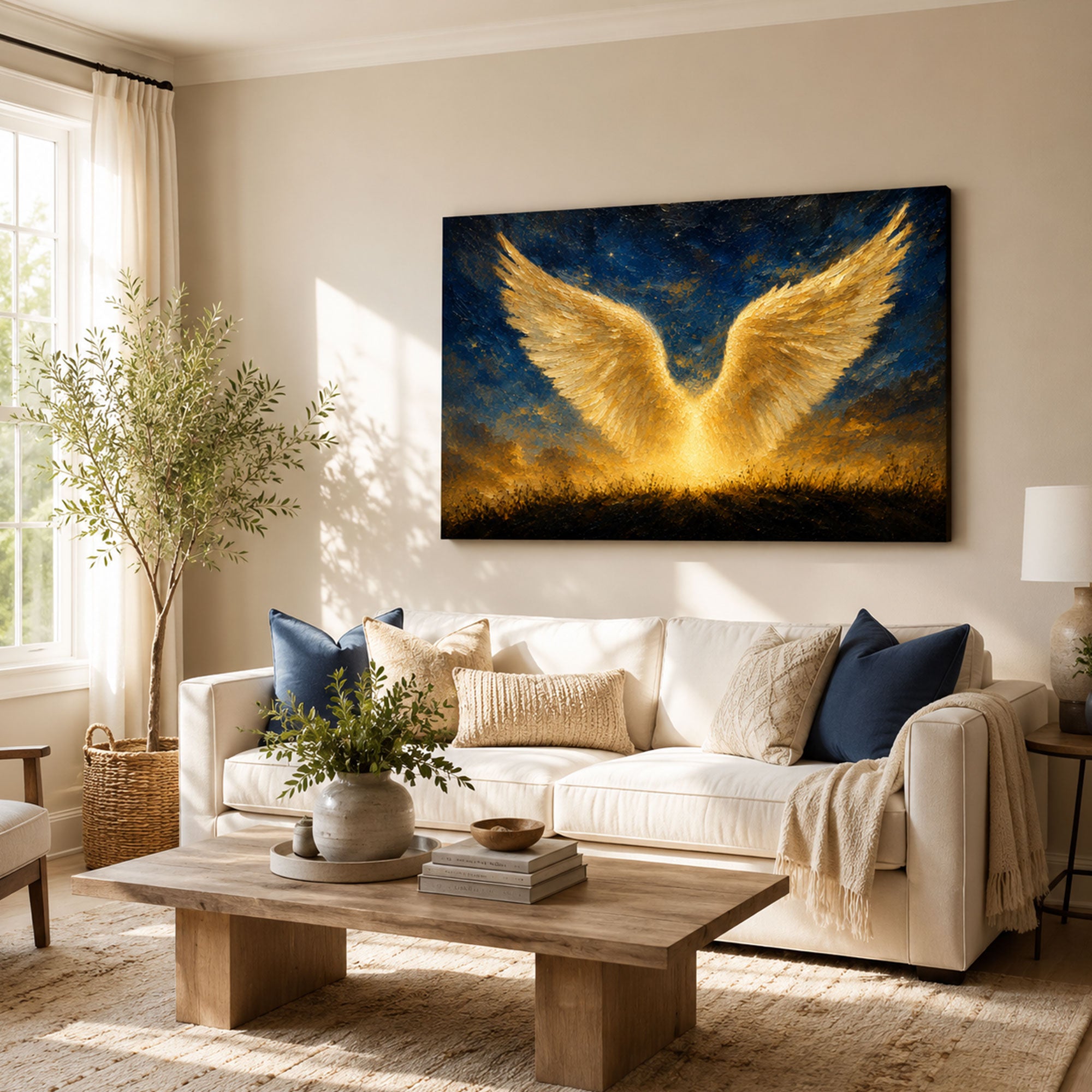 Golden Angel Wings Canvas Print, Guardian Angel Christian Wall Decor, Faith and Protection Gift