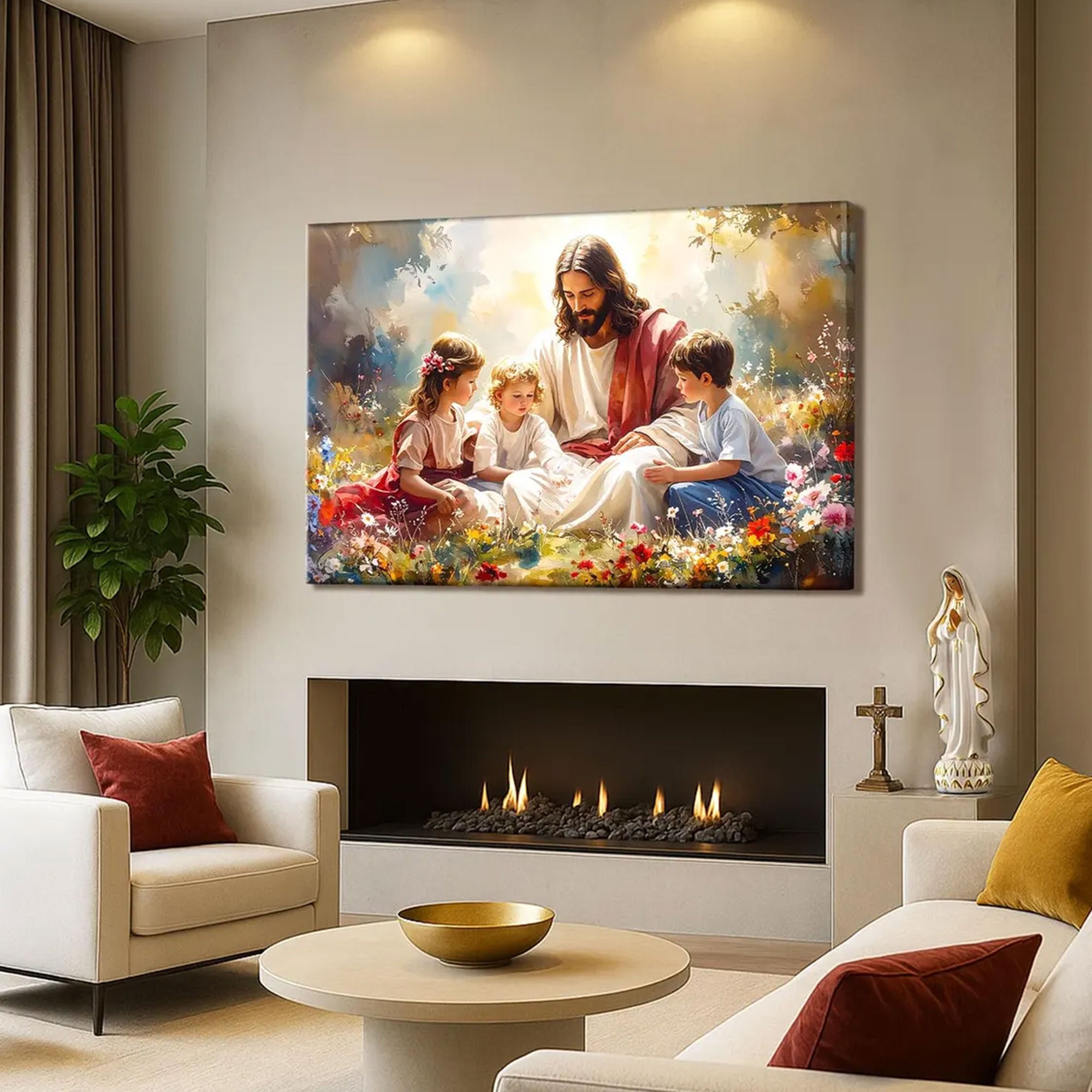 Jesus With Children Canvas Print, Christian Faith Wall Art, Religious Home Decor, Living Room Artwork