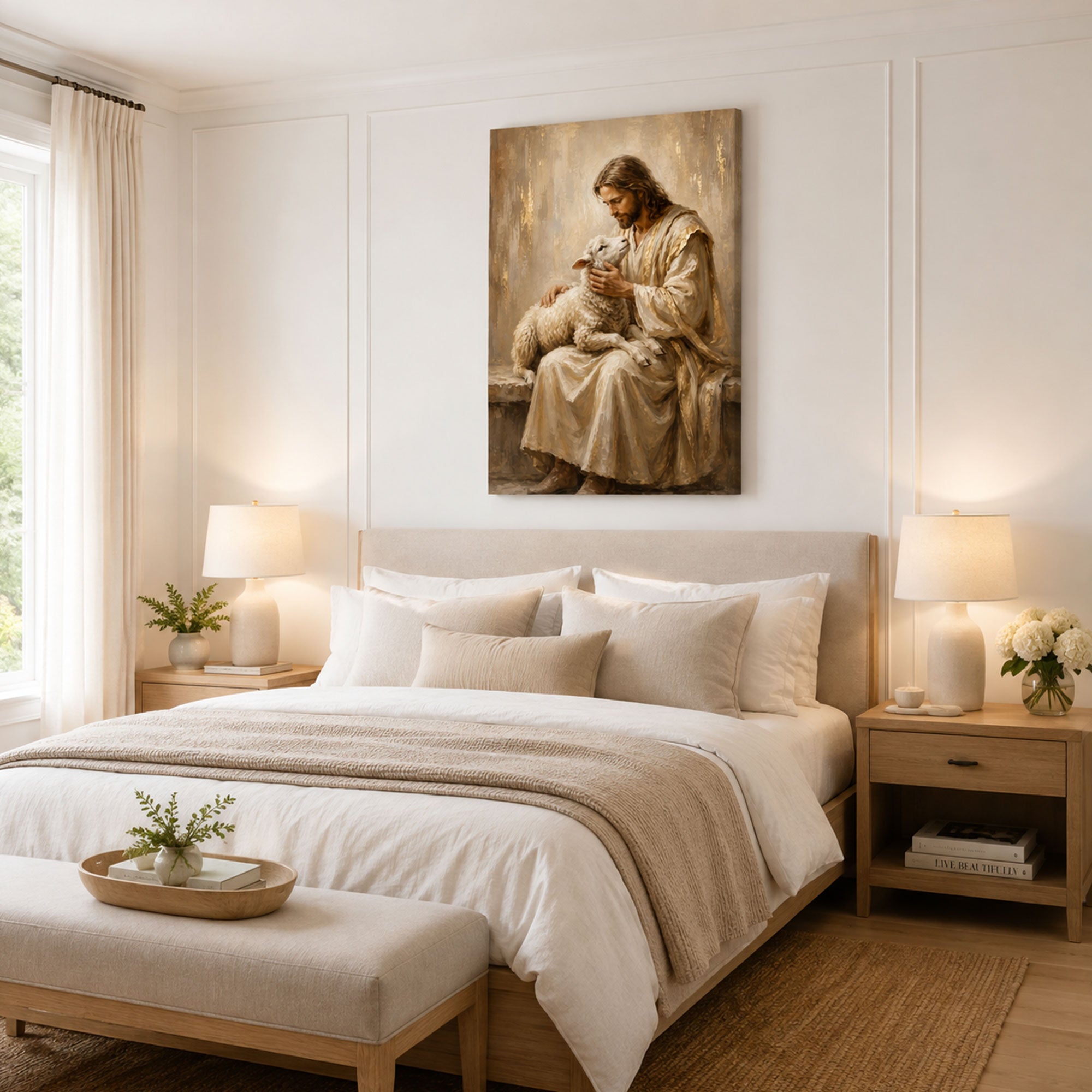 Jesus Holding the Lost Lamb Canvas Print, Good Shepherd Christian Wall Decor, Faith Gift