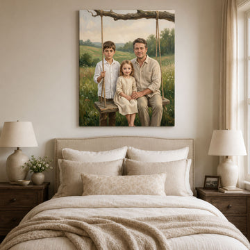 Custom Face For Dad Memory Swing Canvas, Personalized Father and Kids Portrait, Father’s Day Gift