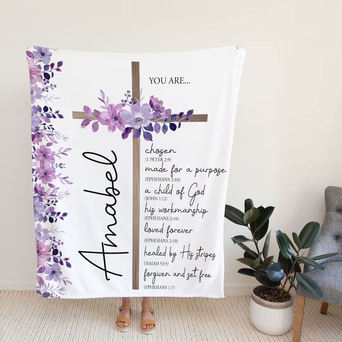 Custom Name Christian Blanket for Women, Bible Verse Throw Blanket, Religious Gift, Jesus Lover Gift, Faith Gift for Her