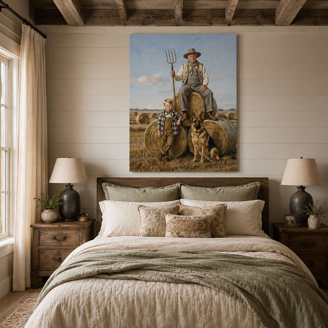 Personalized Golden Harvest Grandpa And Grandchild Canvas Print, Custom Farm Family Portrait Wall Art, Father’s Day Gift For Grandpa
