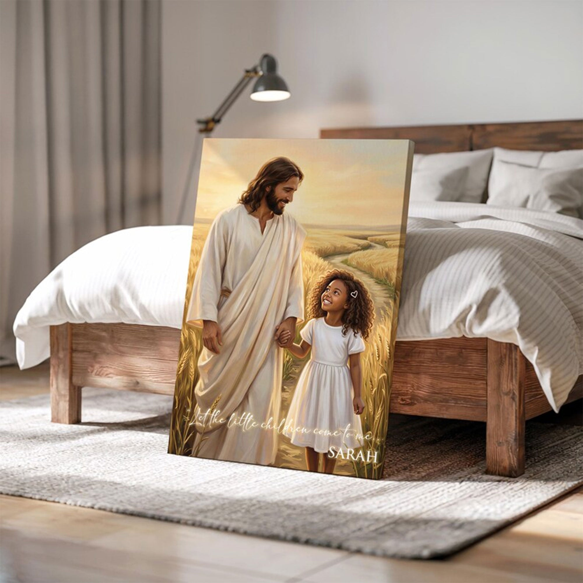 Custom Jesus and Child Canvas, Personalized Christian Portrait, Baptism Gift Idea