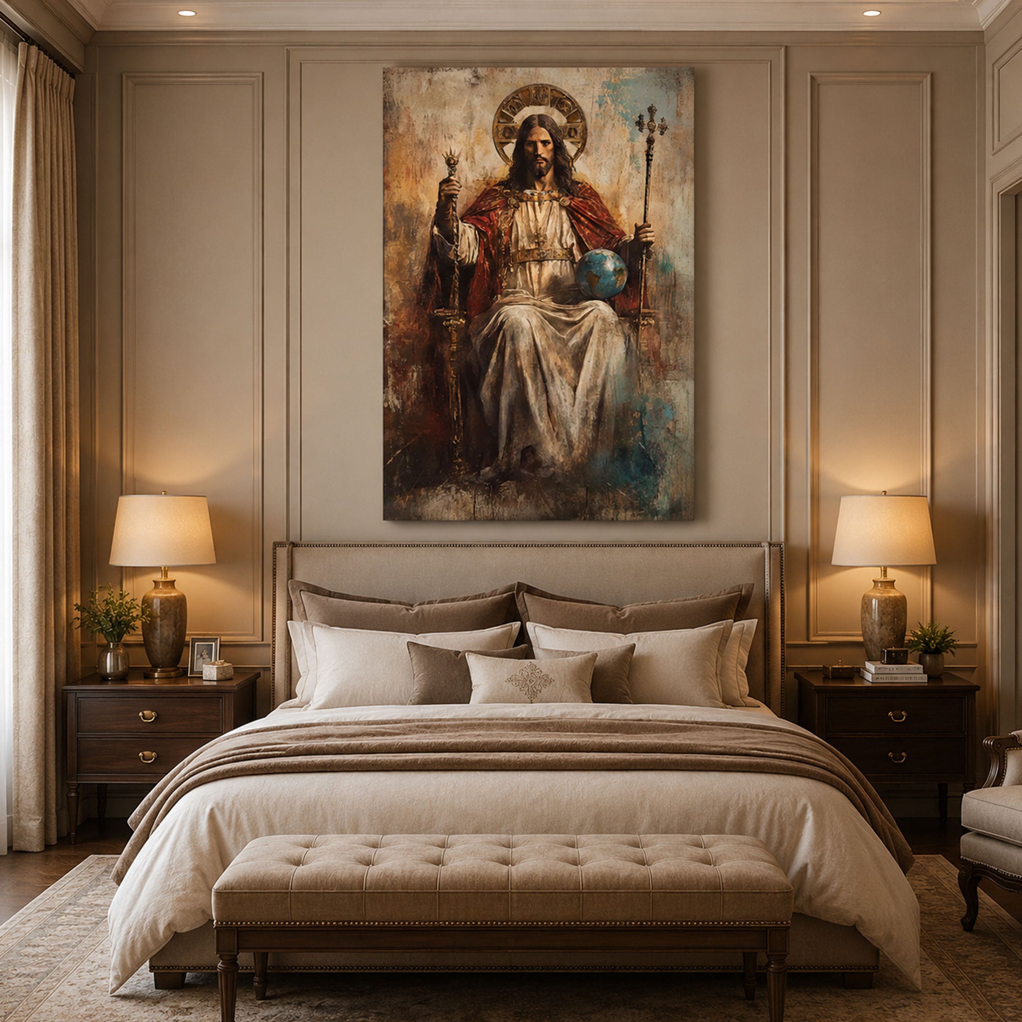 Christ the King Enthroned Redeemer of the World Canvas Print Renaissance Christian Wall Art Regal Religious Decor