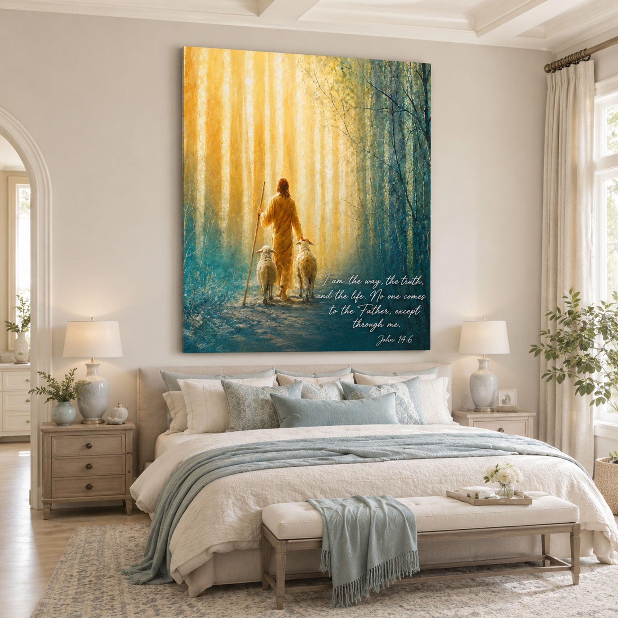 I Am The Way The Truth And The Life Jesus and Sheep Canvas Print, Christian Faith Wall Art, Inspirational Jesus Home Decor
