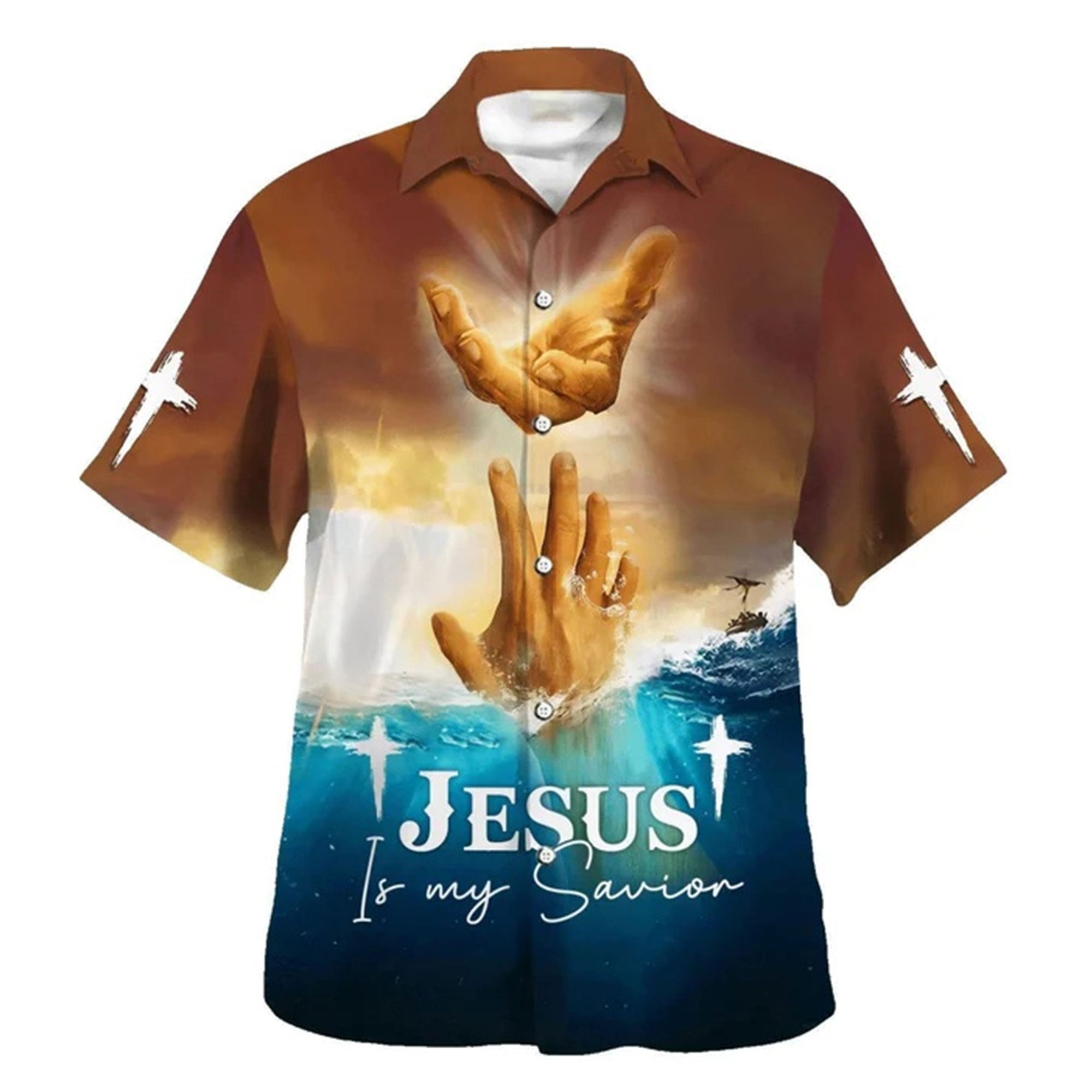 Jesus Is My Savior Take My Hand Hawaiian Shirt, Christian Faith Aloha Shirt, Religious Summer Outfit