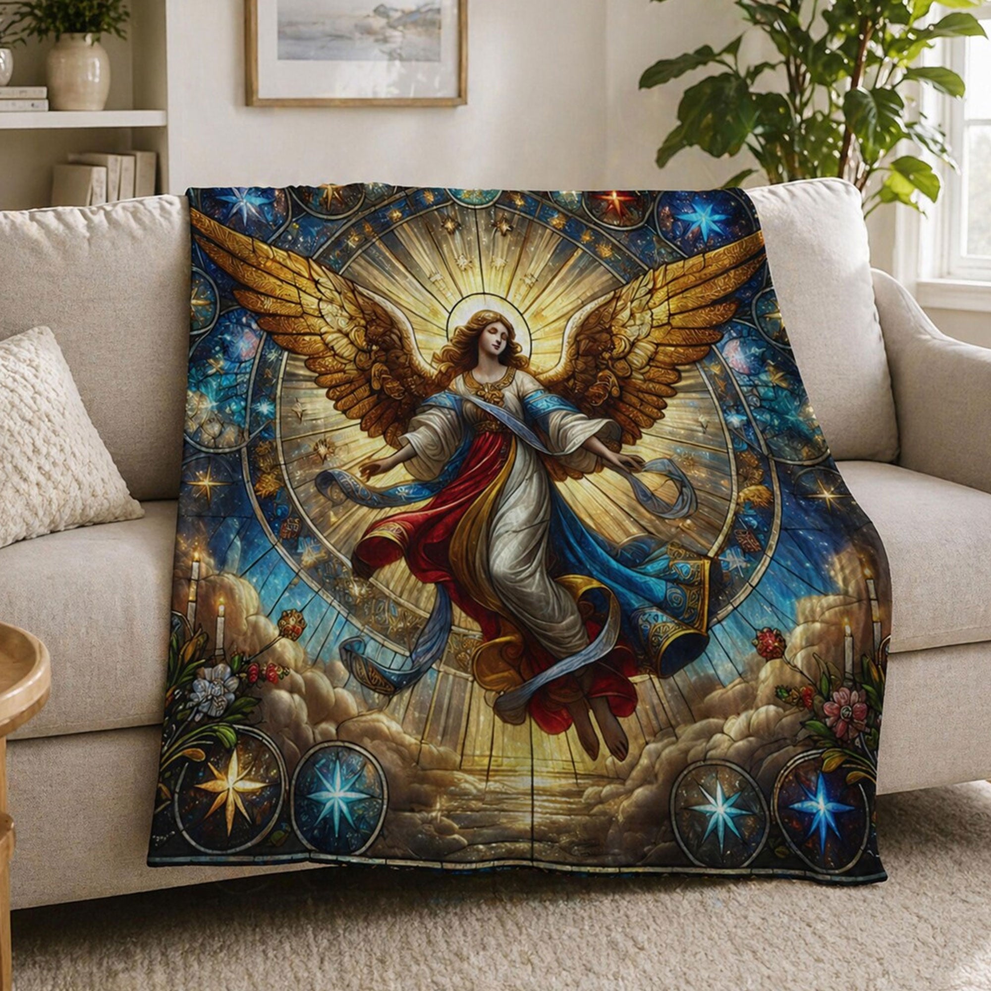 Angel Fleece Blanket, Religious Blanket, Christian Art Throw, Christian Gift, Faith Home Decor