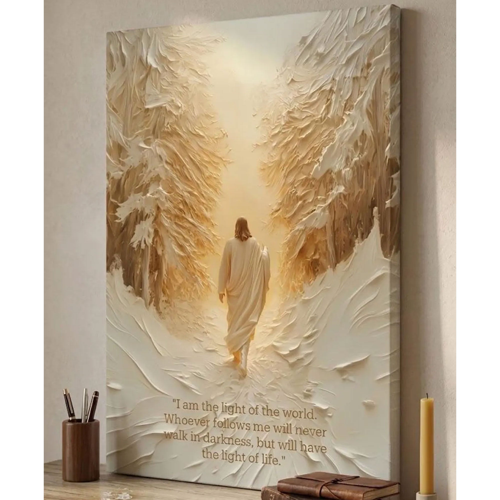 Jesus Walks the Path to the Light Canvas Print, Inspirational Christian Wall Art, Biblical Faith Home Decor