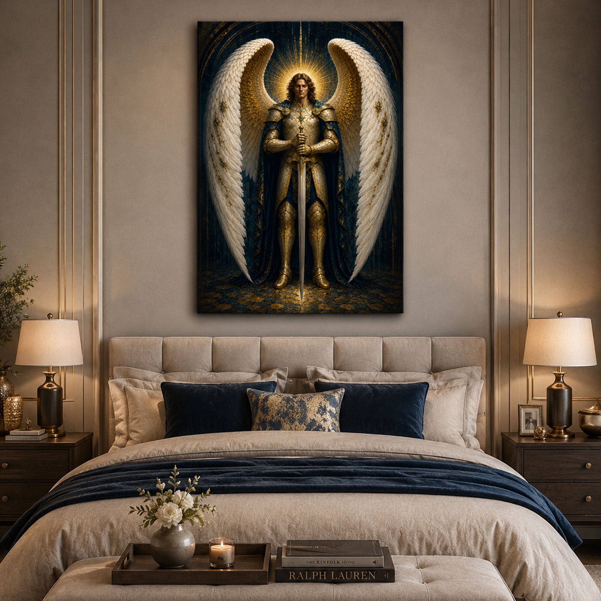 Saint Michael with Sword Canvas Print, Catholic Archangel Wall Art, Faith Home Decor Gift
