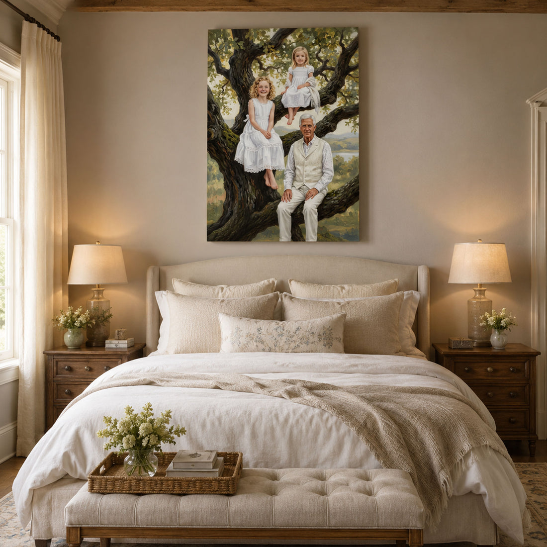 Personalized Tree Of Us Grandpa And Grandchildren Canvas Print, Custom Family Tree Portrait Wall Art, Father’s Day Gift For Grandpa
