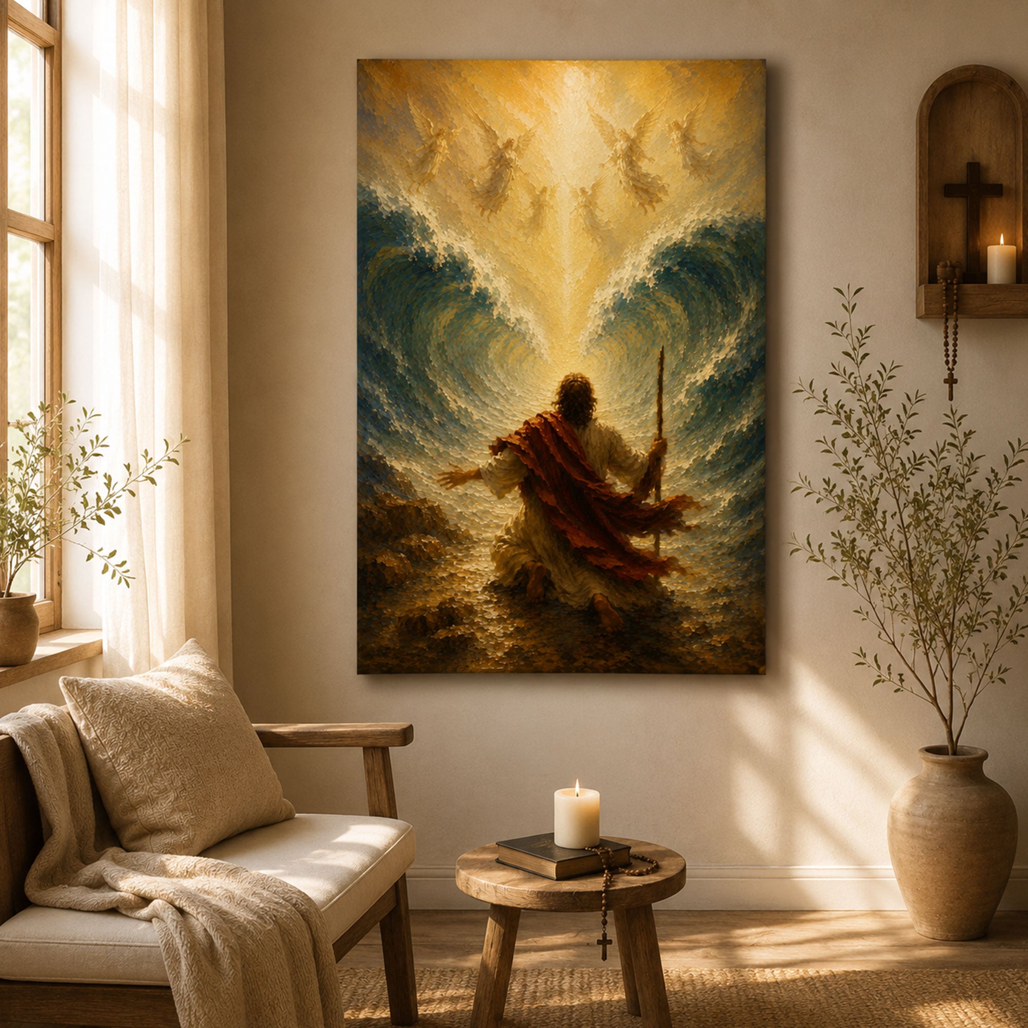 Moses Parting the Red Sea Canvas Print, Christian Bible Story Wall Art, Faith and Deliverance Home Decor