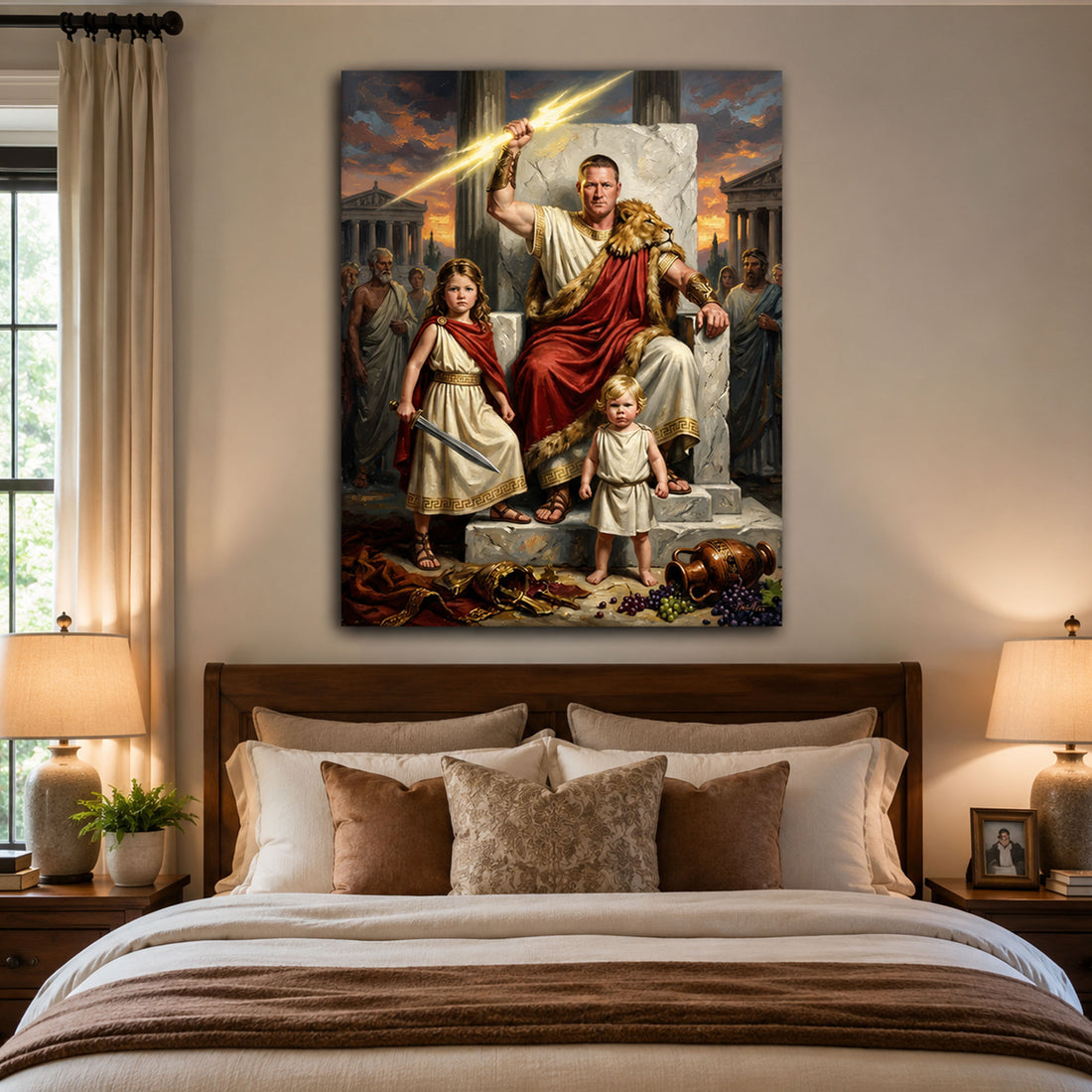 Custom Face For Dad Zeus Canvas Print, Personalized God of Thunder Family Portrait, Father’s Day Gift