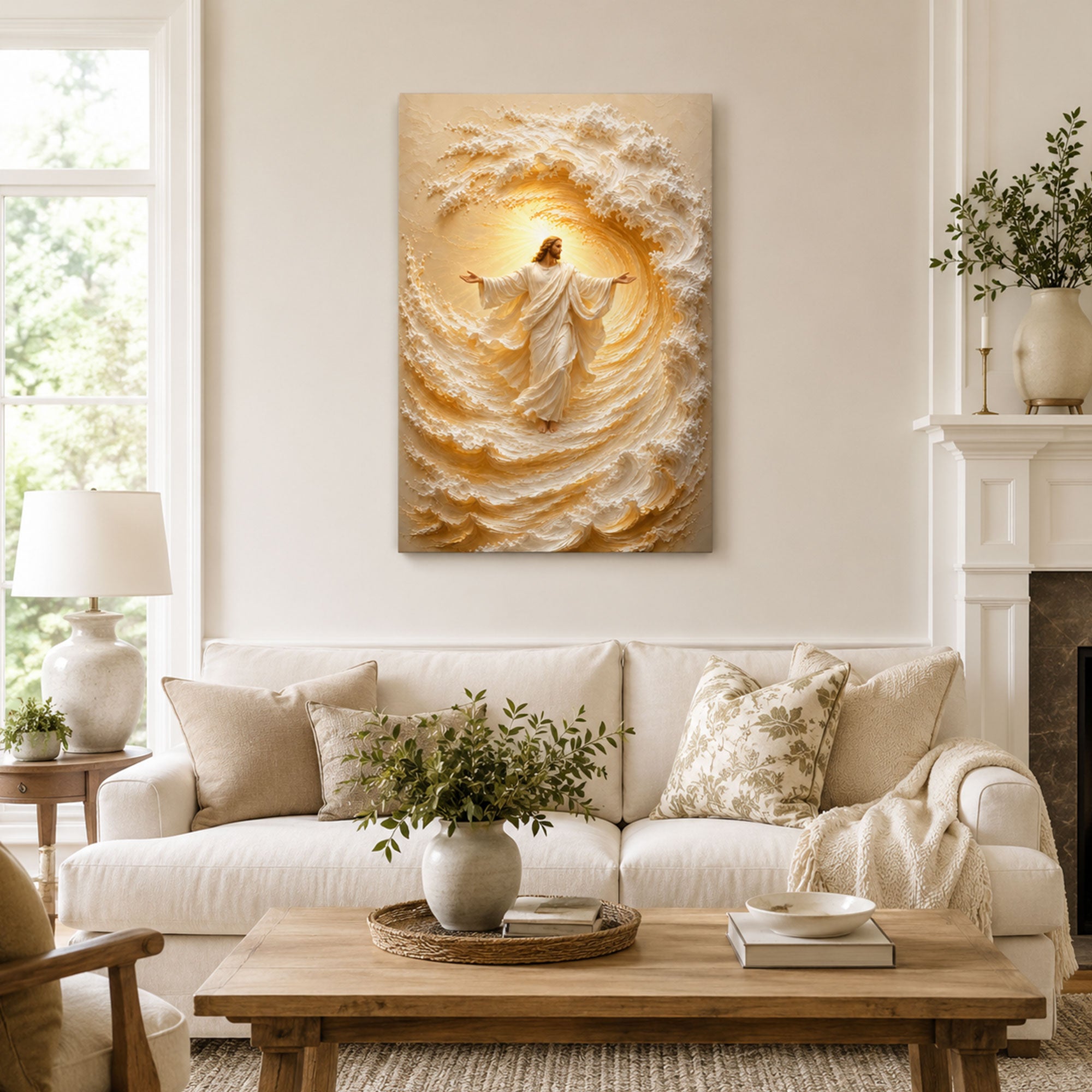 Jesus Amid the Golden Waves Canvas Print, Christian Home Decor