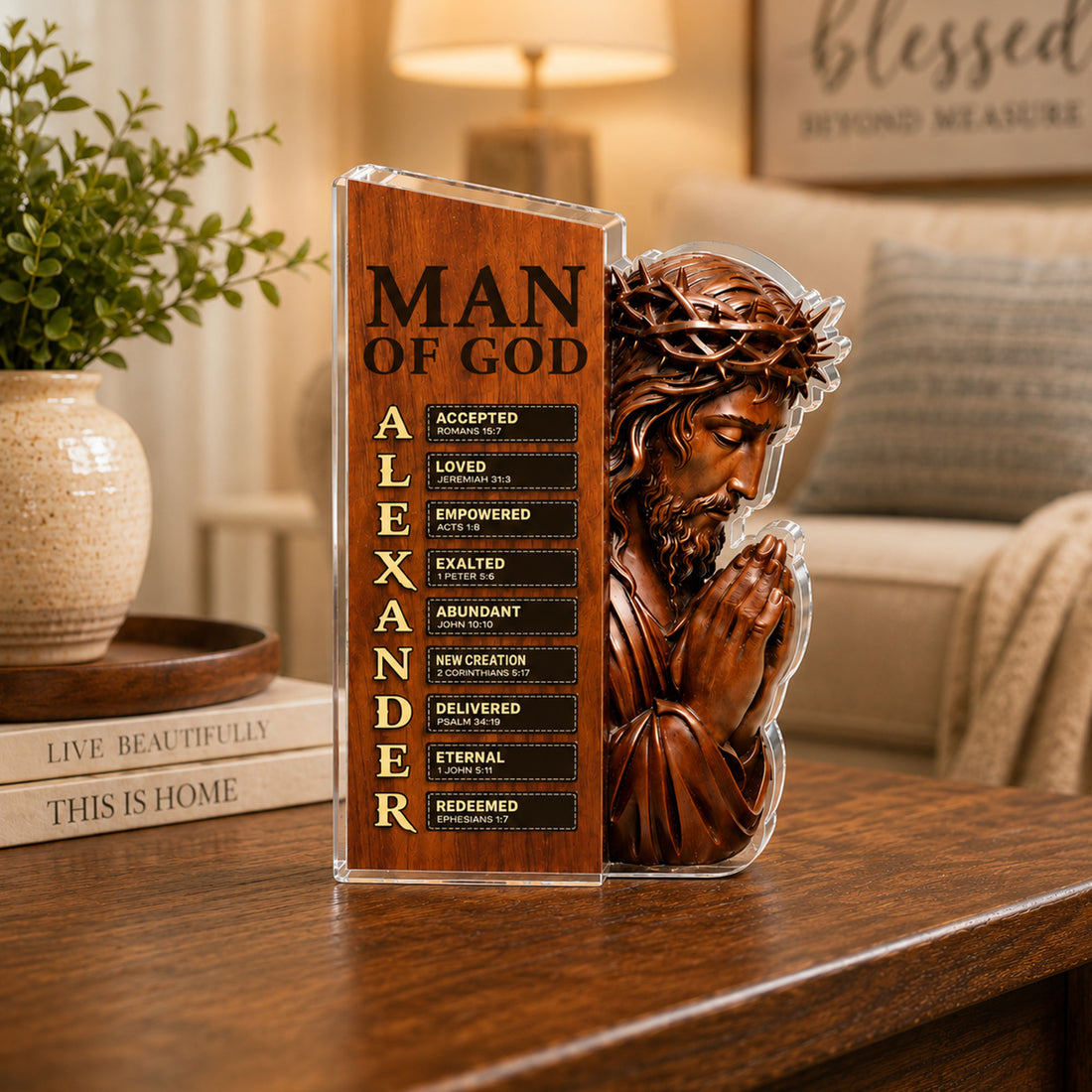 Personalized Man of God Acrylic Plaque, 2D Flat Christian Table Decor, Custom Name Faith Gift