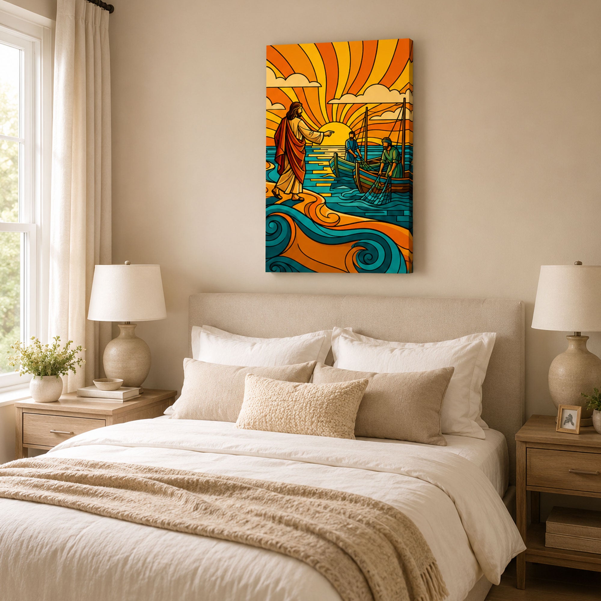 Jesus Calls the Fishermen Canvas Print, Matthew 4:19 Fishers of Men Christian Wall Decor, Faith Gift