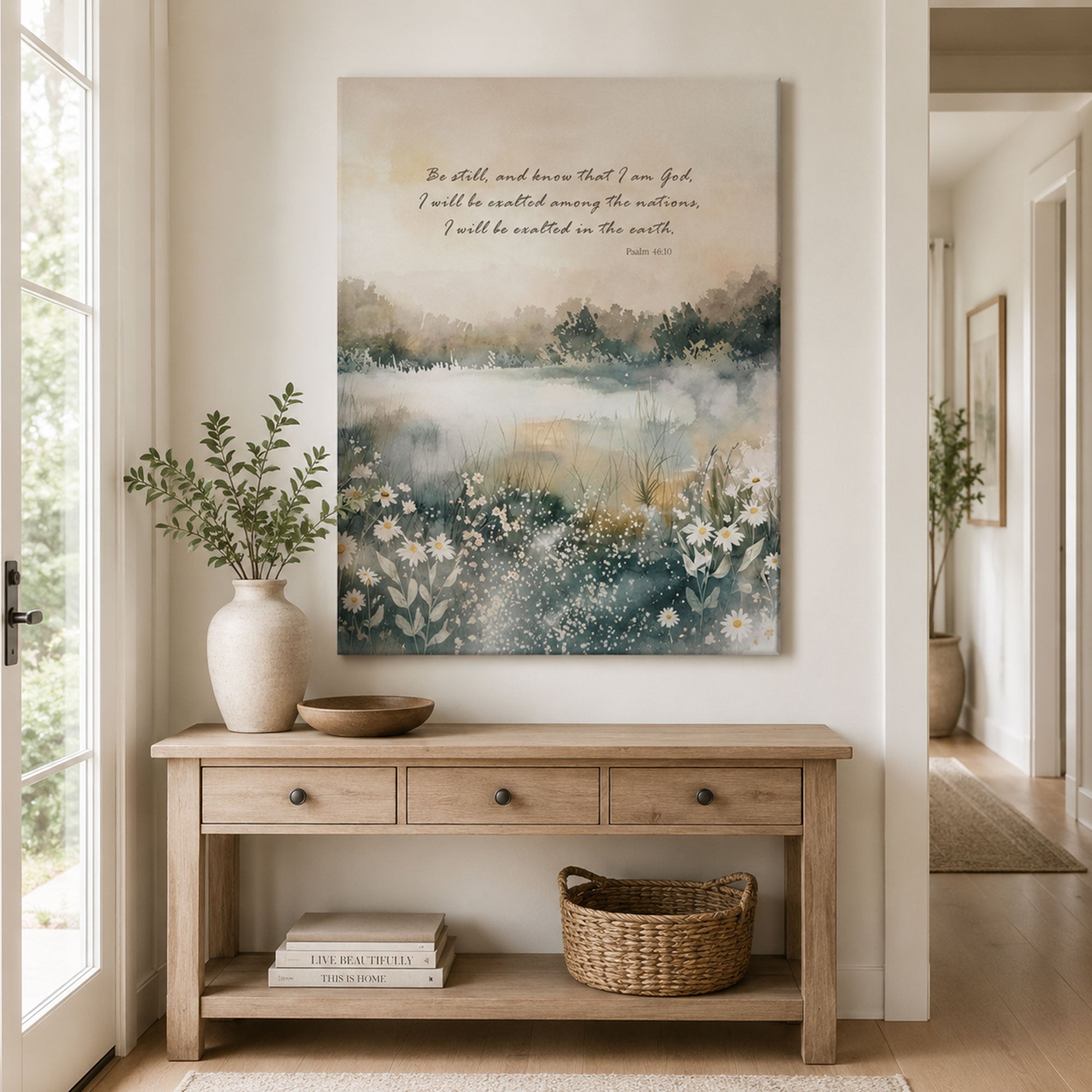 Be Still and Know That I Am God Canvas Print, Psalm 46:10 Scripture Wall Art, Neutral Christian Home Decor