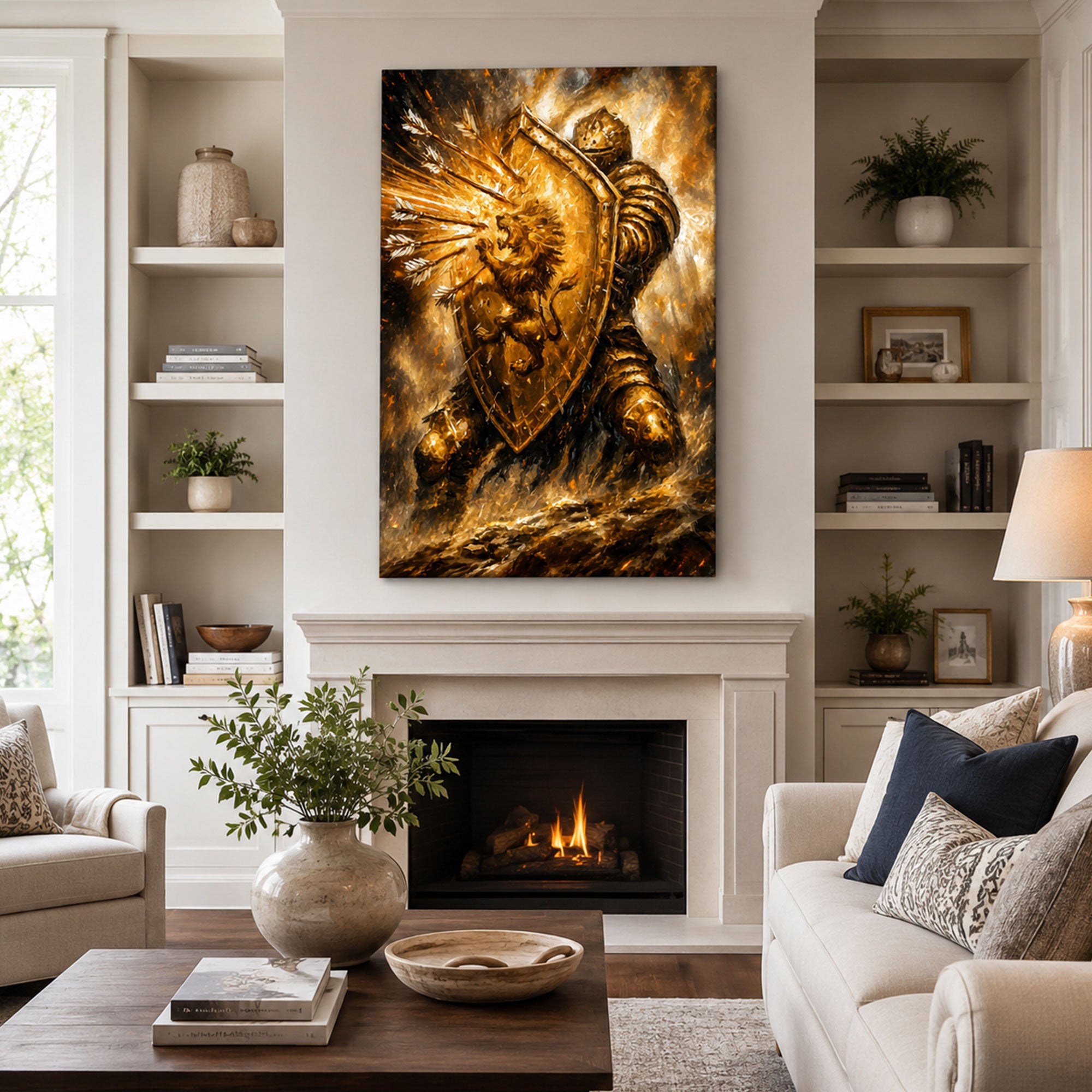 Armor of God Lion Warrior Canvas Print, Christian Home Decor