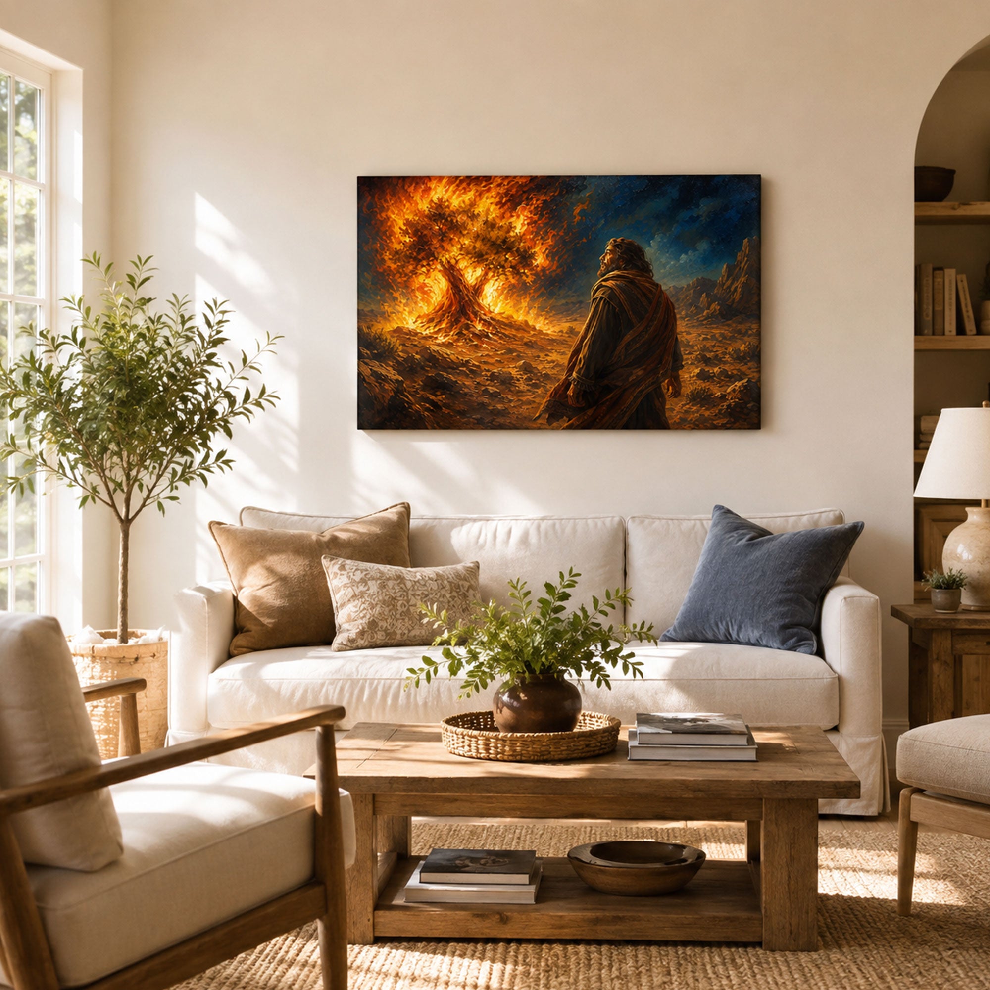 Moses and the Burning Bush Canvas Print, Exodus 3 Christian Wall Decor, Bible Faith Gift