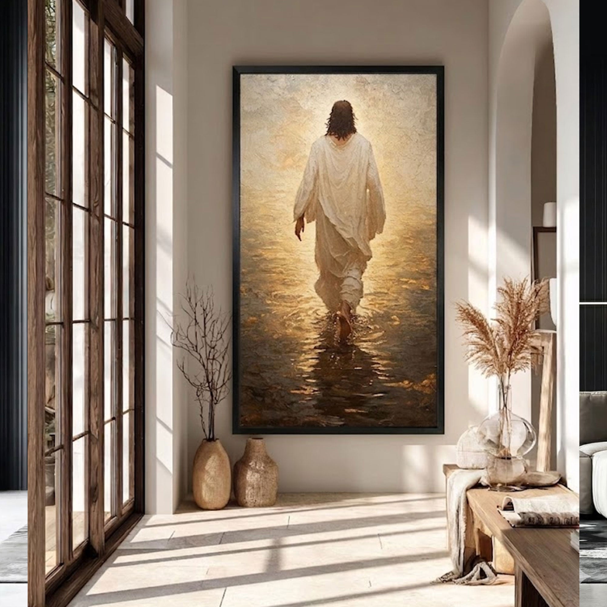 Jesus Walking on Water Canvas Print, Christian Faith Wall Art, Spiritual Religious Decor for Home Church Prayer Room