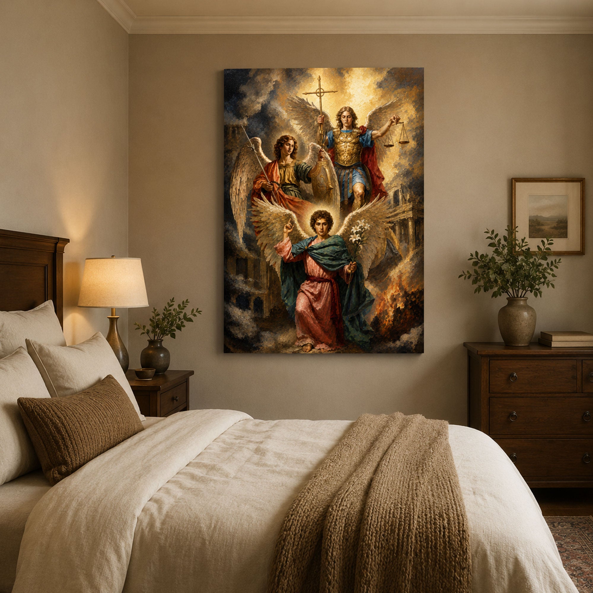 Three Archangels Canvas Print, St Michael Gabriel Raphael Catholic Wall Art, Faith Home Decor Gift