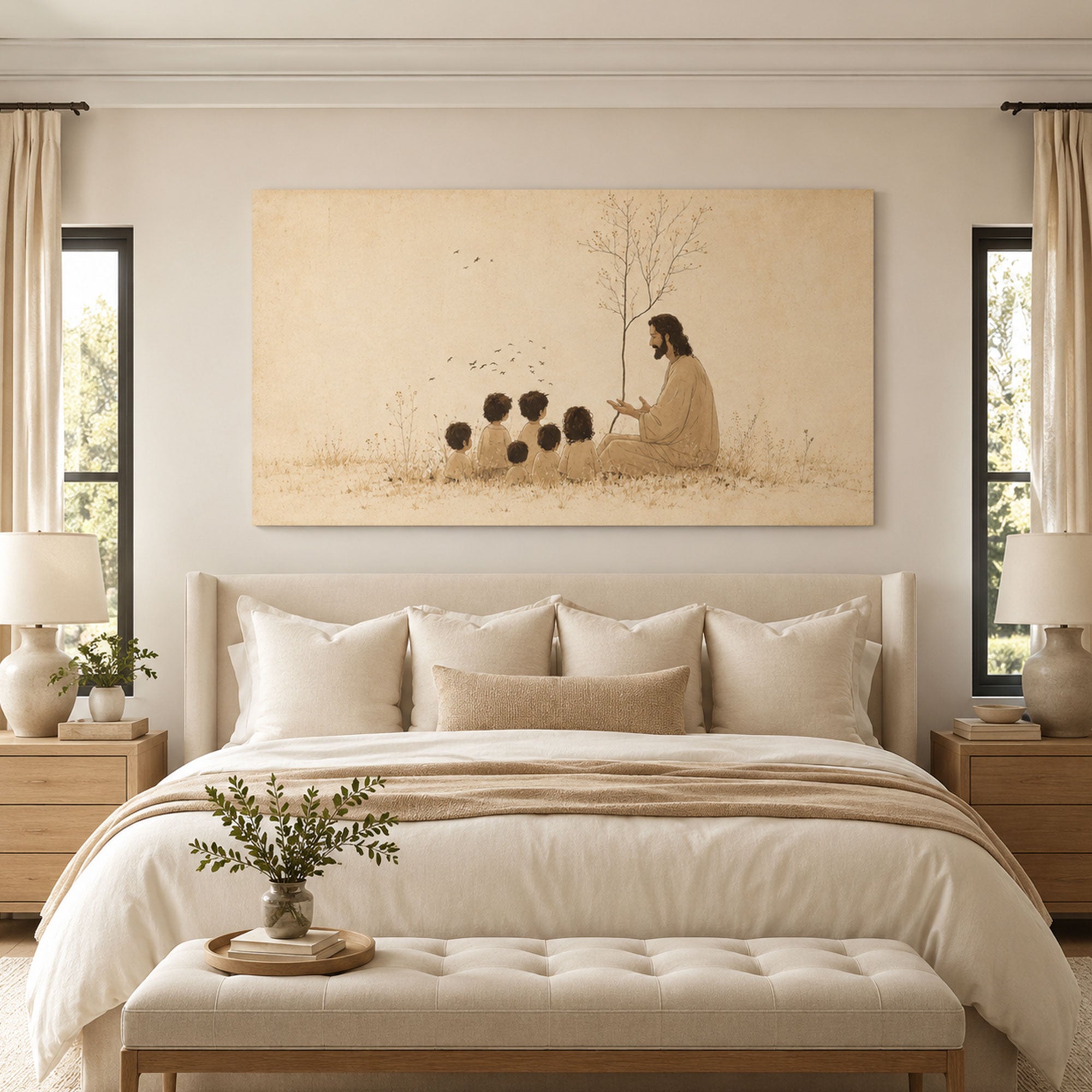 Jesus with Children Canvas Print, Let the Little Children Come to Me, Matthew 19:14 Christian Wall Decor