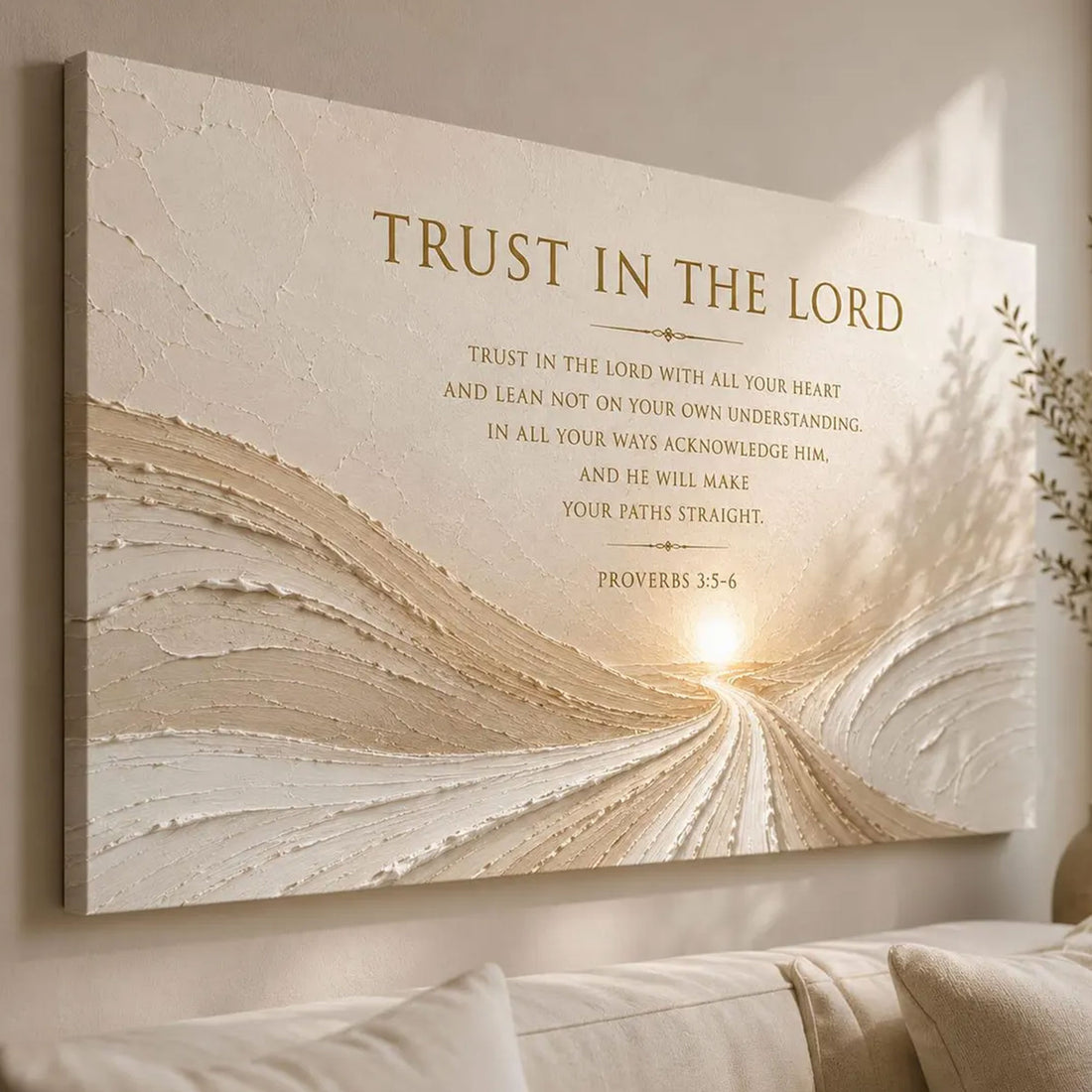 Trust In The Lord Canvas Print, Christian Bible Verse Wall Art, Neutral Minimalist Faith Home Decor