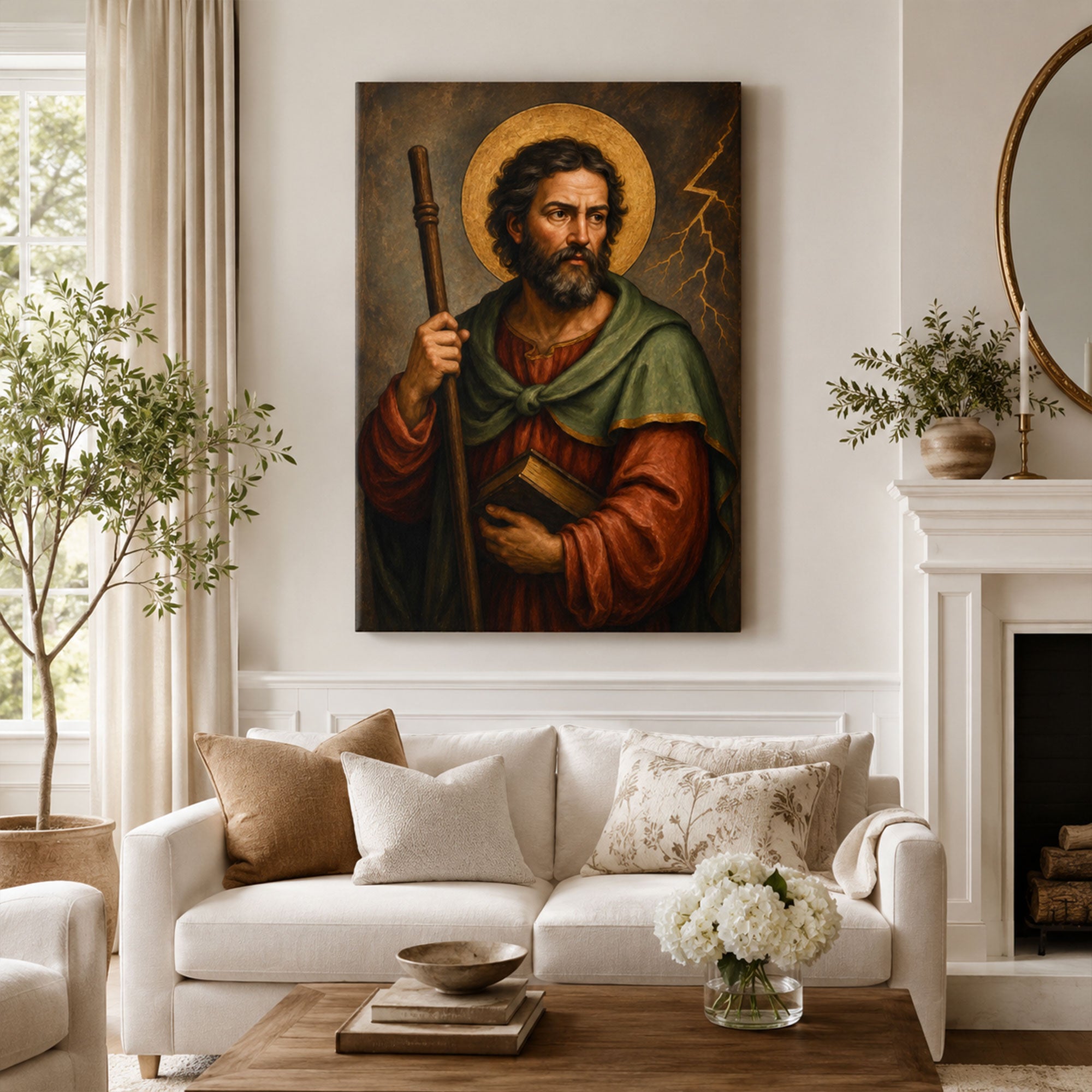 Saint James the Greater with Staff and Scripture Canvas Print, Catholic Apostle Art