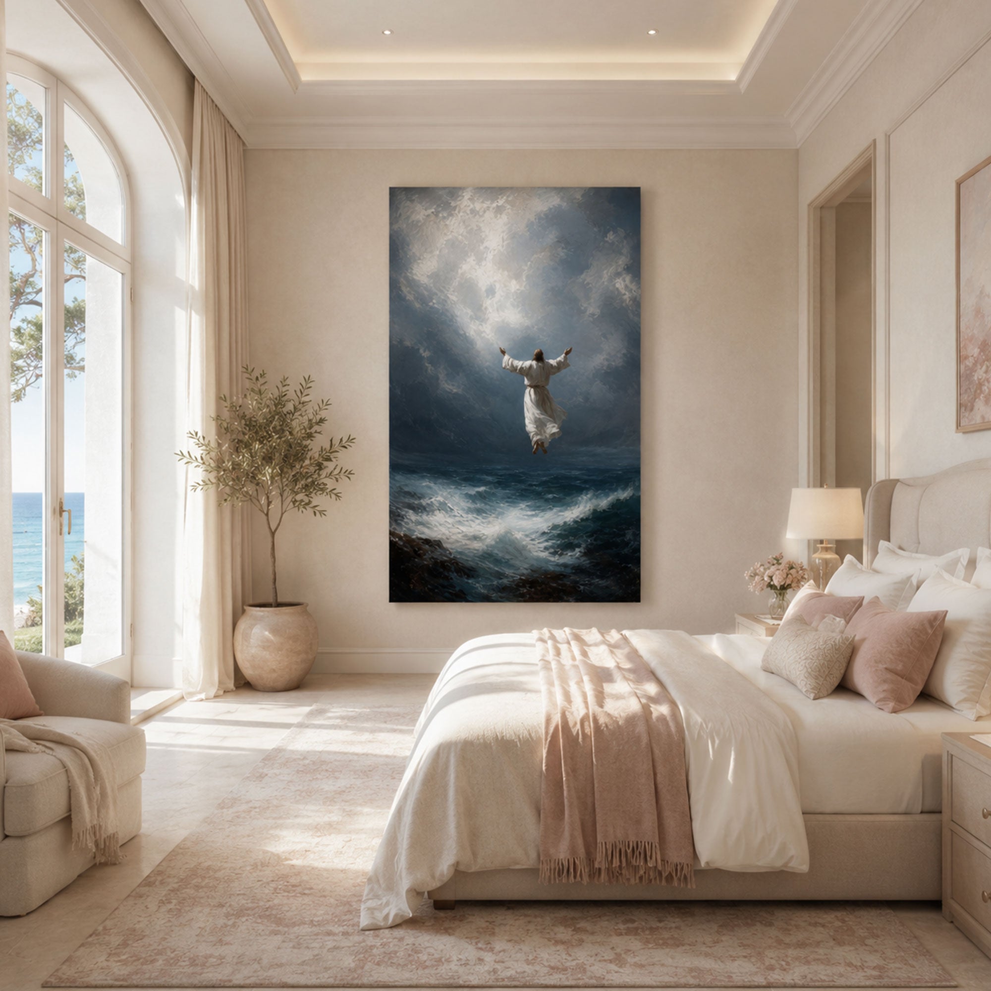 Jesus Ascension Canvas Print, Heavenly Christian Wall Art, Spiritual Ocean Faith Decor, Inspirational Religious Gift