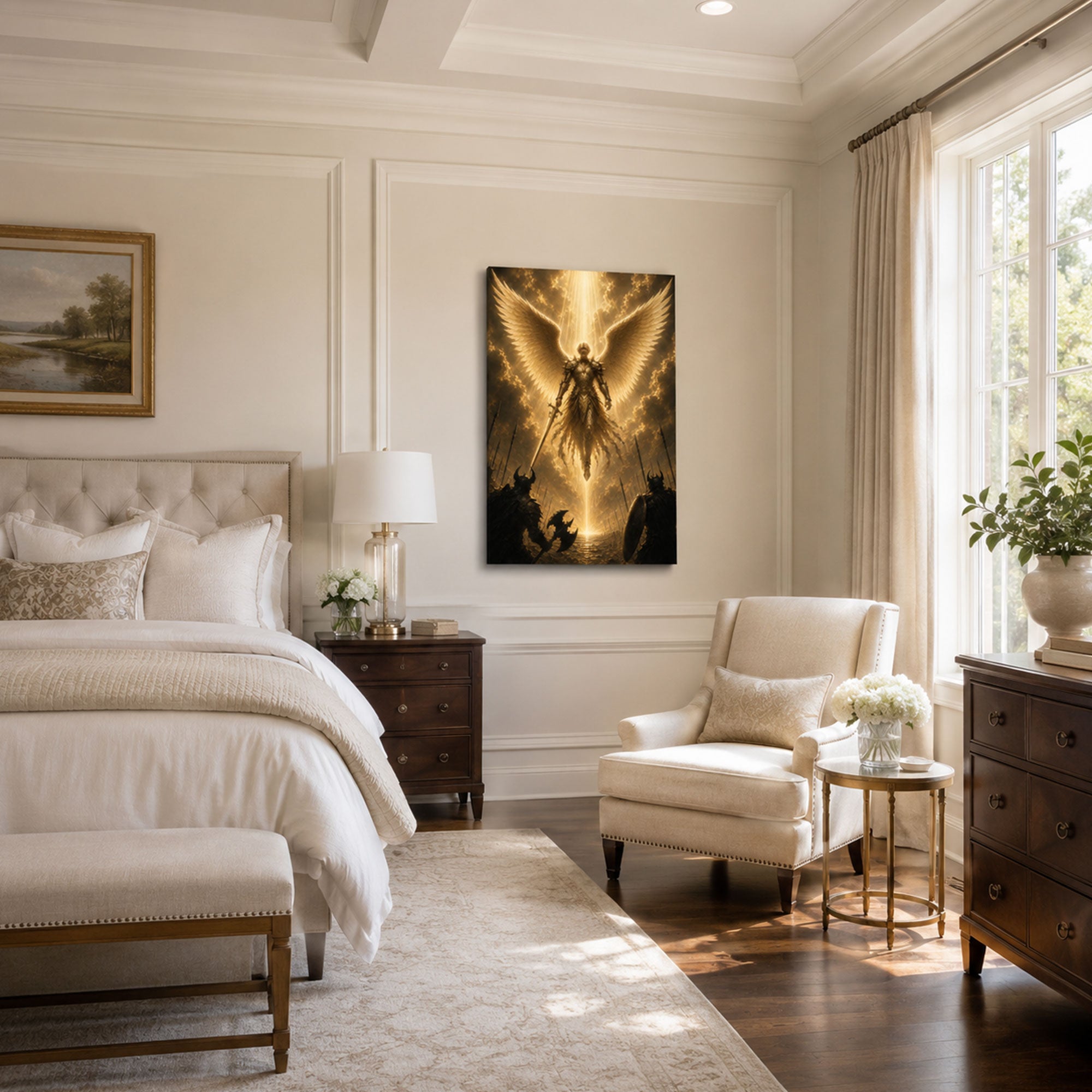 Archangel Michael Heavenly Victory Canvas Print, Golden Catholic Decor