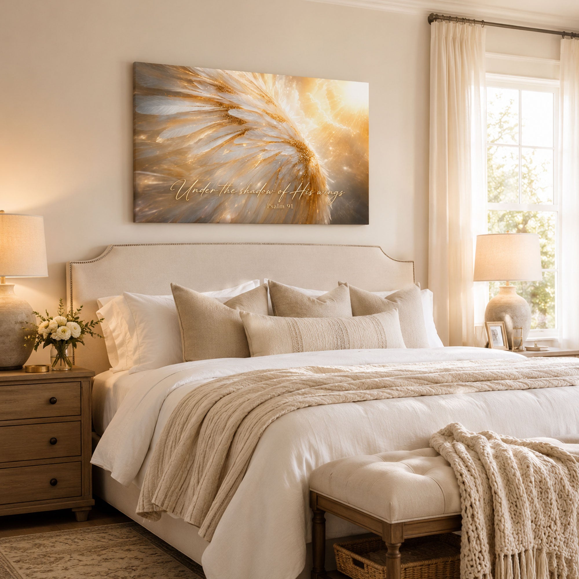 Psalm 91 Angel Wings Canvas Print, Christian Home Decor