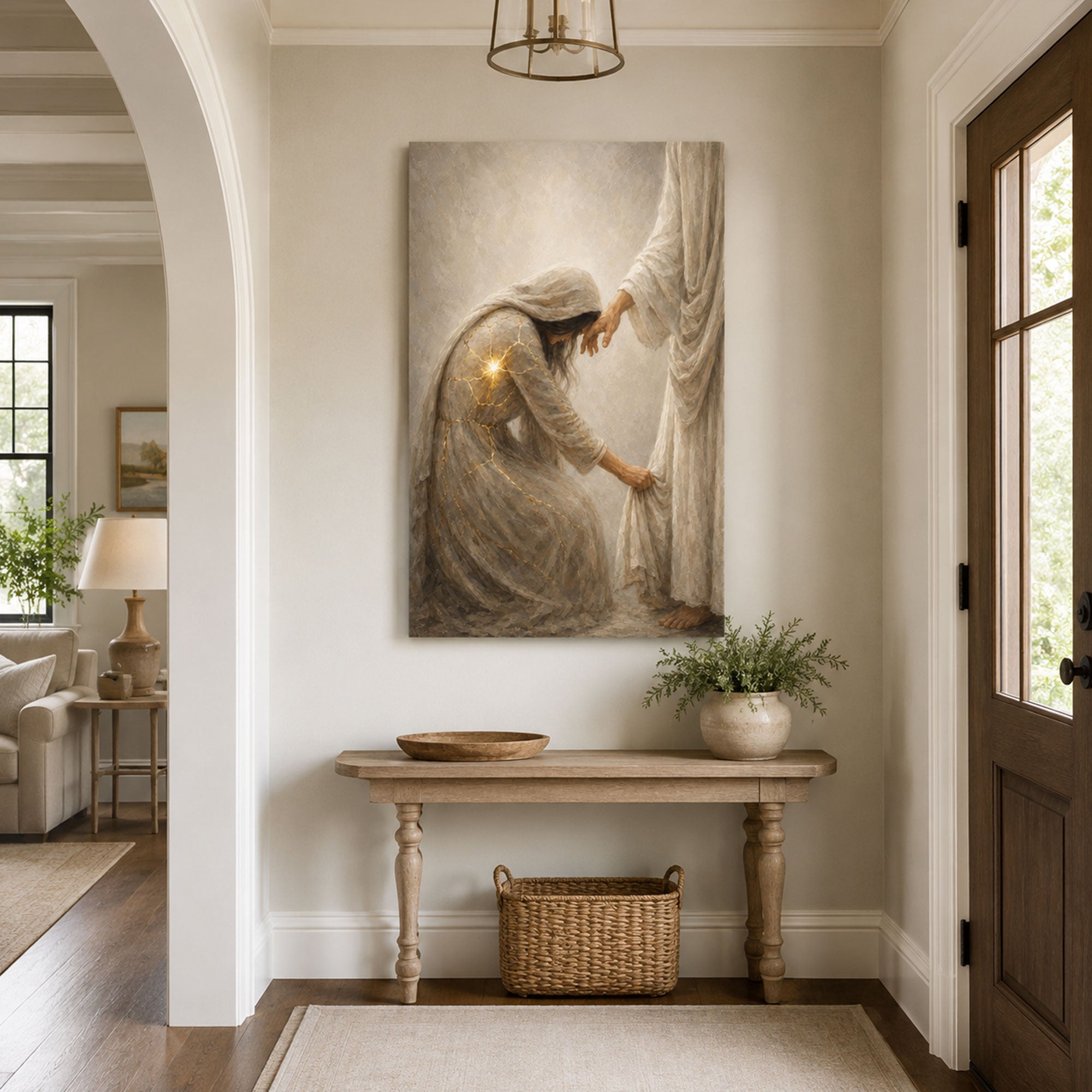 Jesus Healing the Woman Who Touched His Garment Canvas Print, Christian Faith Wall Art, Religious Home Decor Gift
