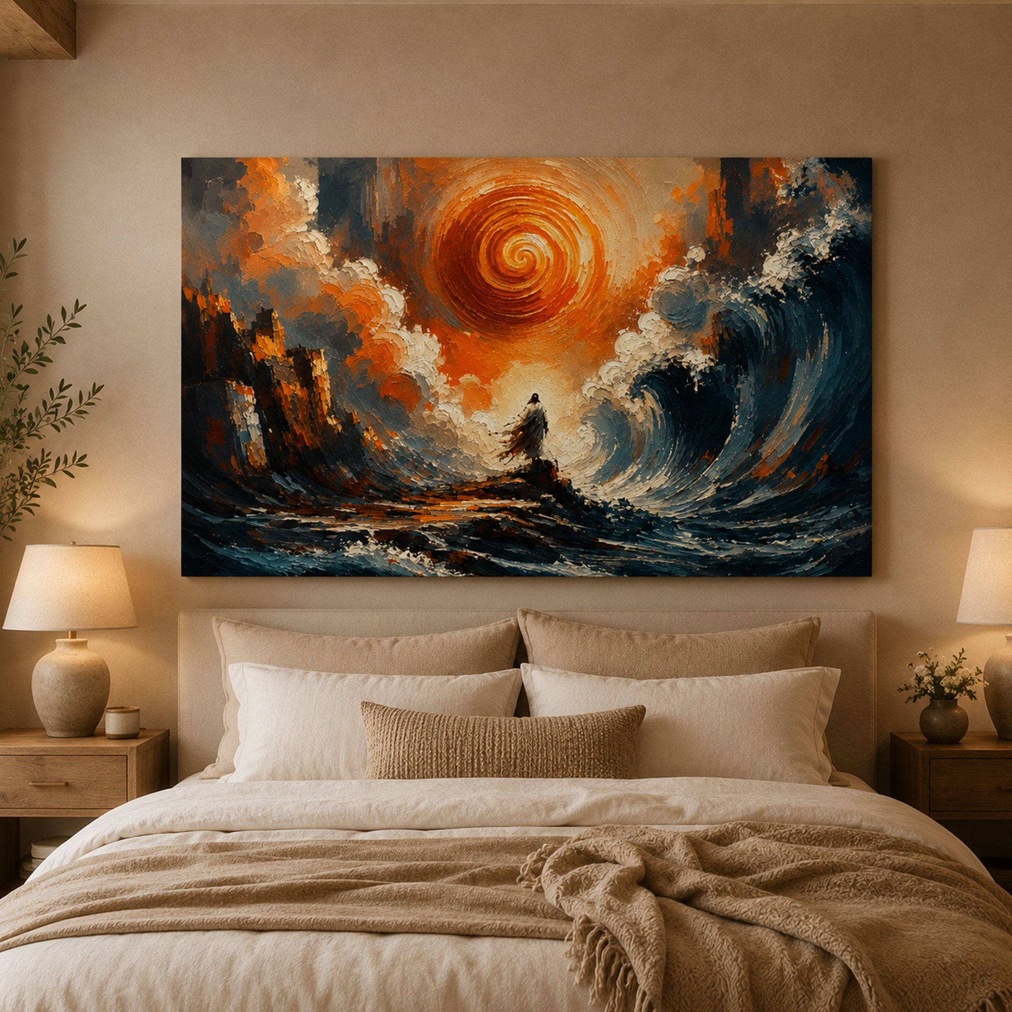Jesus Calming the Storm Canvas Print, Christian Ocean Wall Art, Faith Home Decor