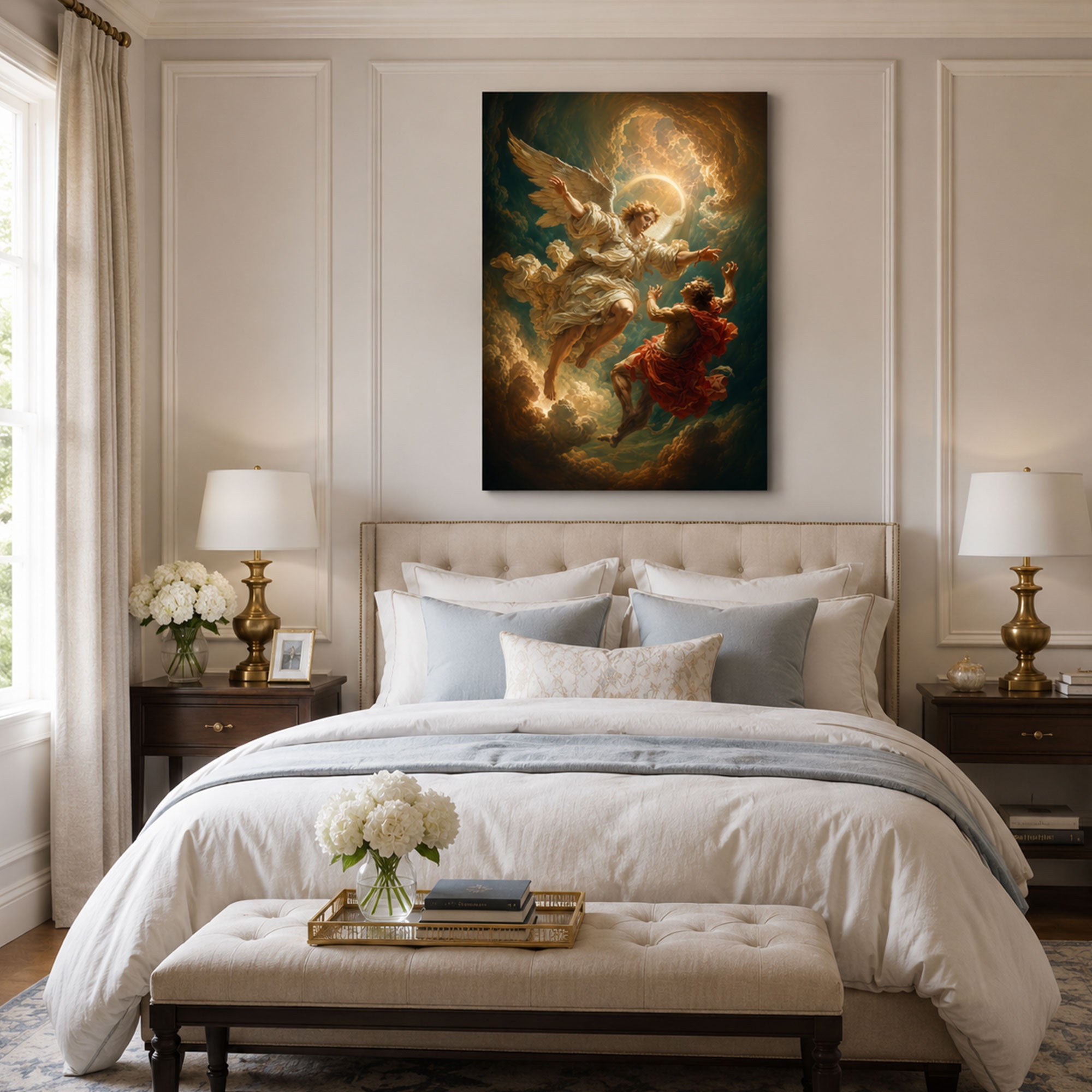Heavenly Angel Rescue Canvas Print, Christian Faith Wall Decor Gift
