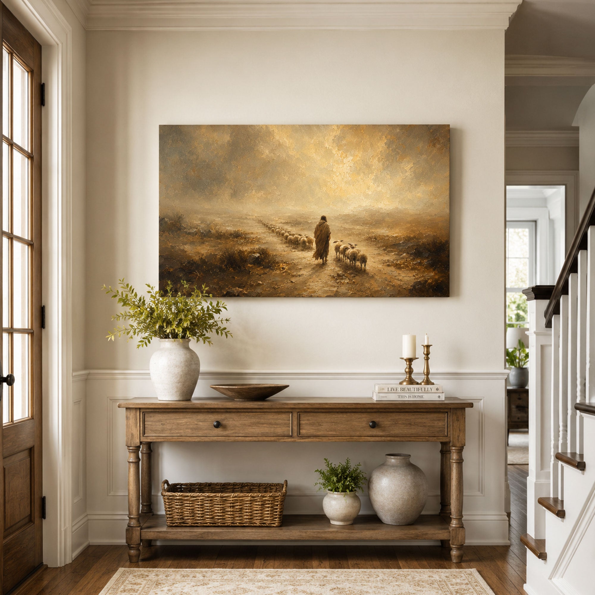 Good Shepherd Leading the Flock Home Canvas Print, Christian Home Decor