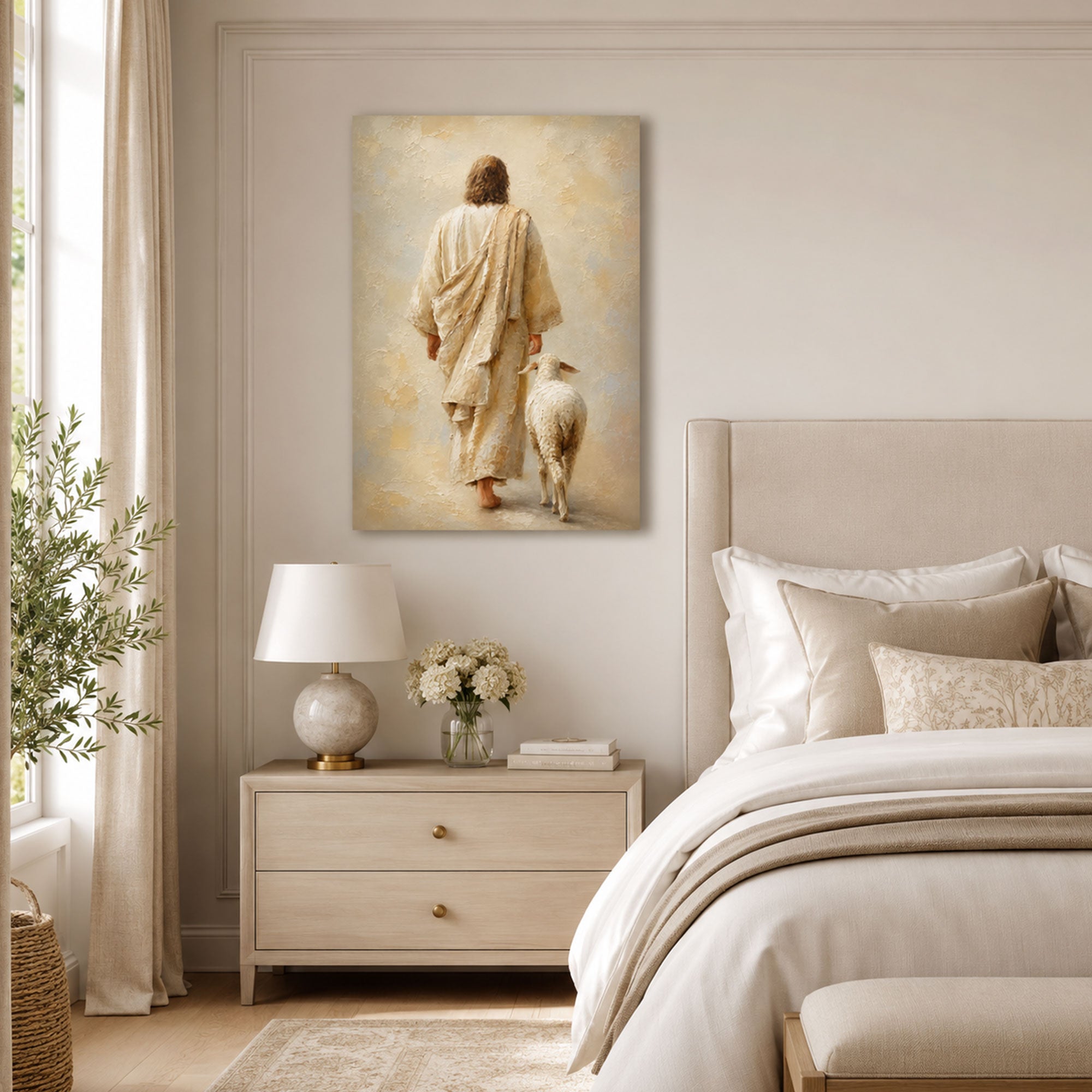 Jesus Walking with a Lamb Canvas Print, Christian Home Decor